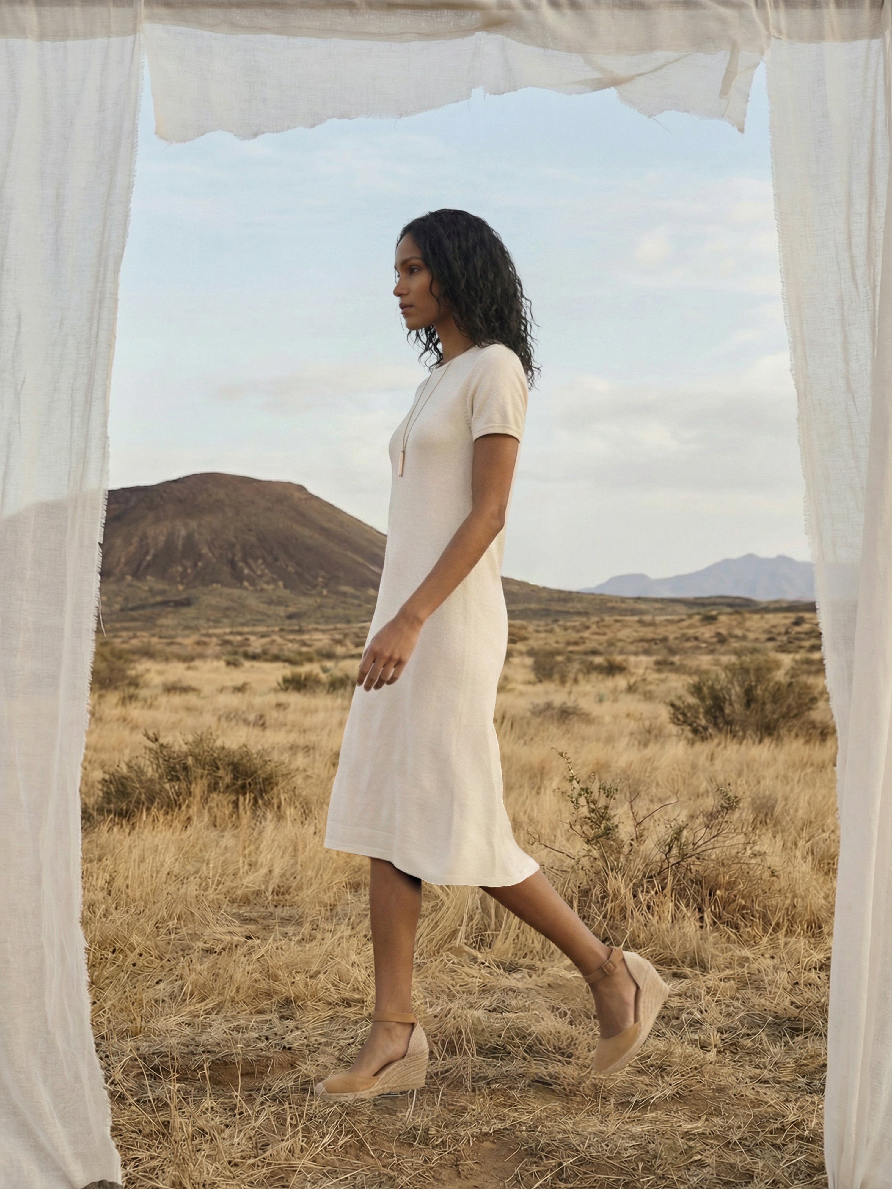 Women's White Knit Dresses with V Neck Neck