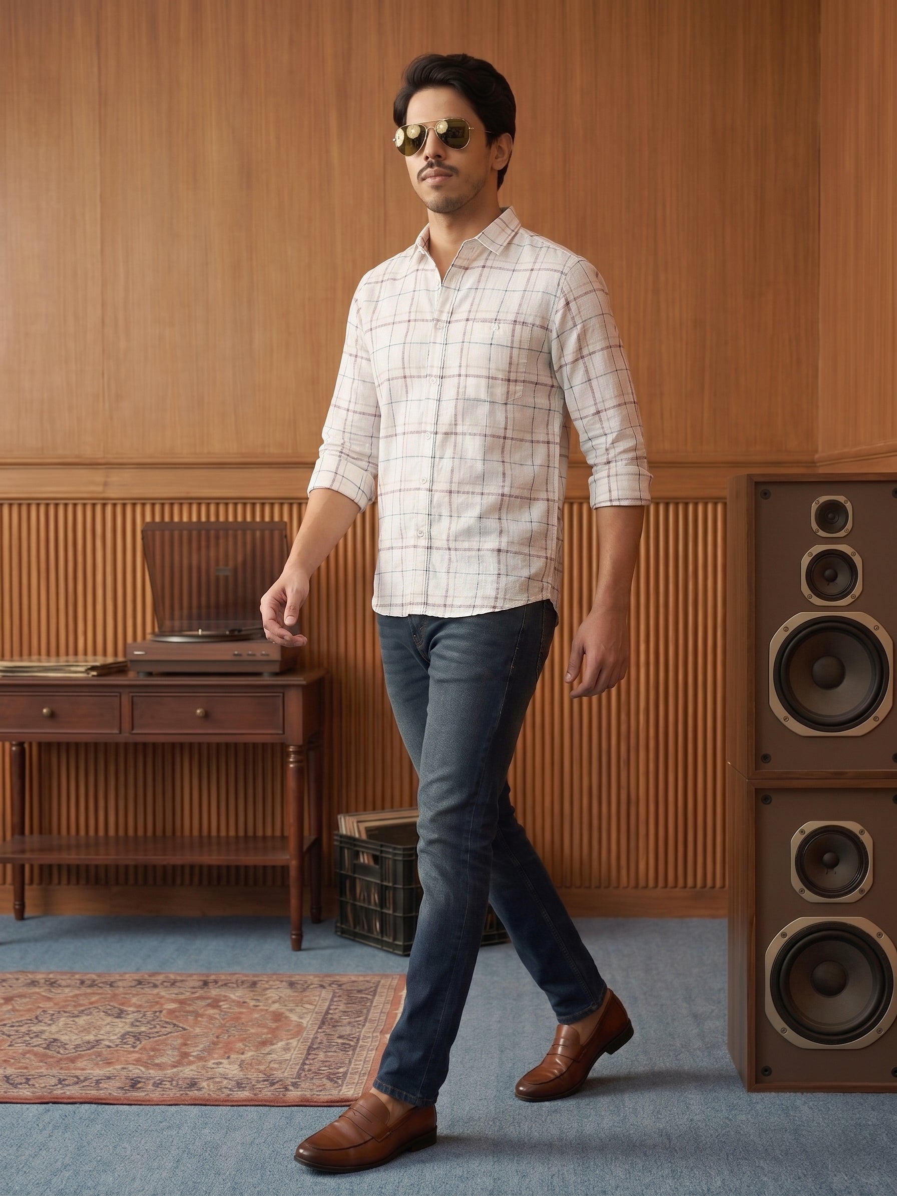 Men's Checks Brown Regular Fit Shirt