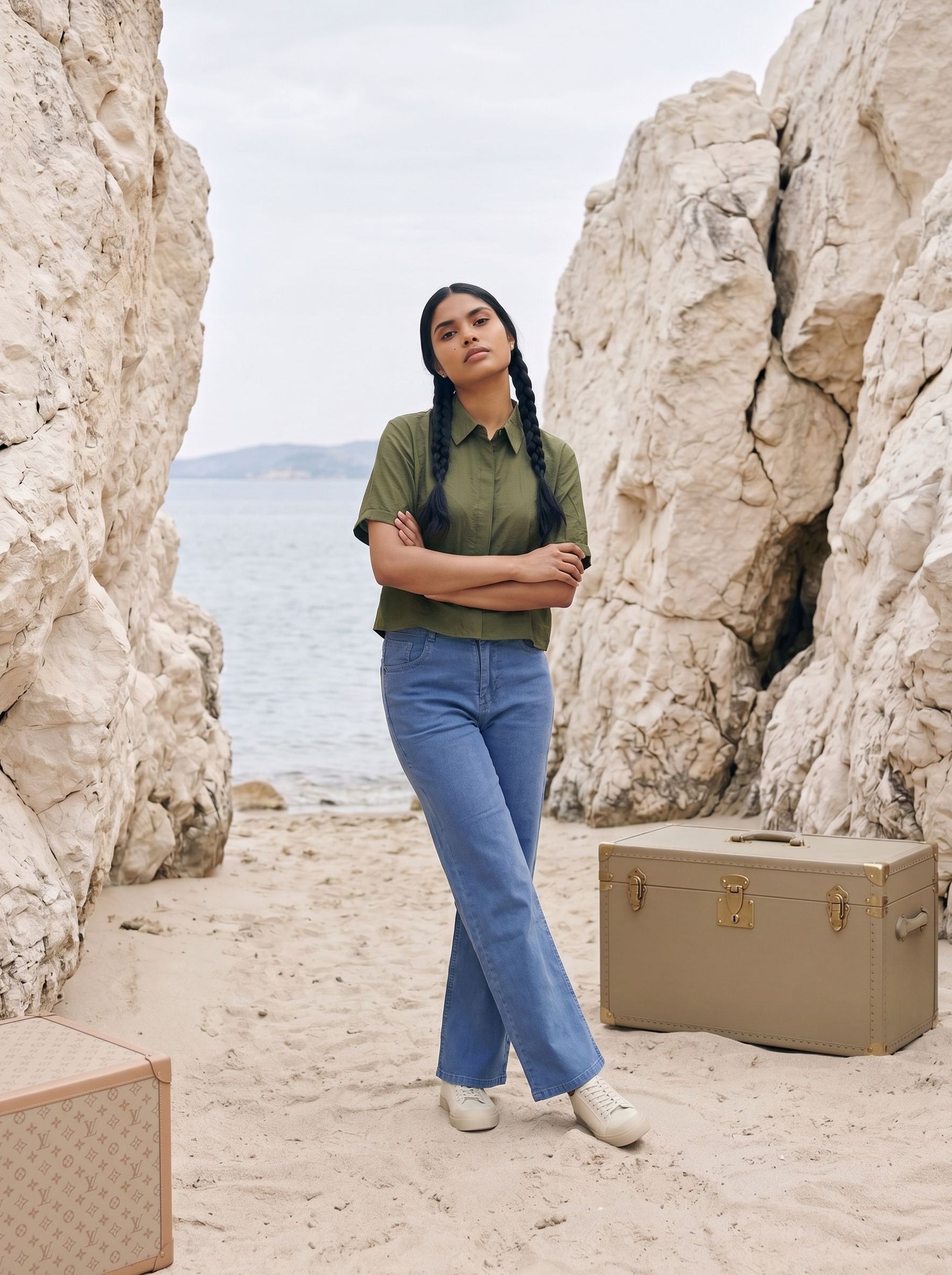 Women's Cotton Khakhi Regular Fit Plain Top