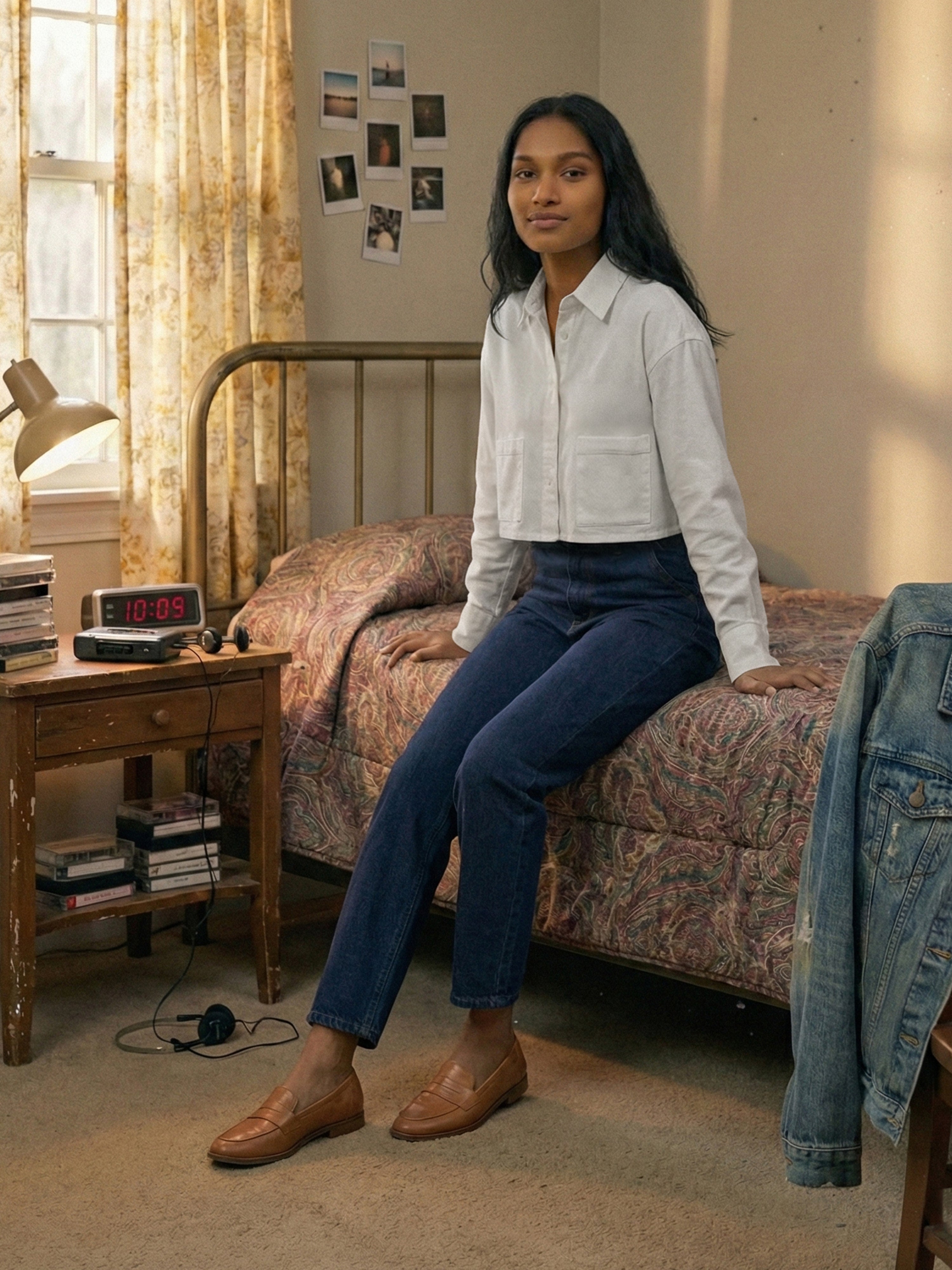 Women's White Cotton Twill Shirt with Collar Neck Neck