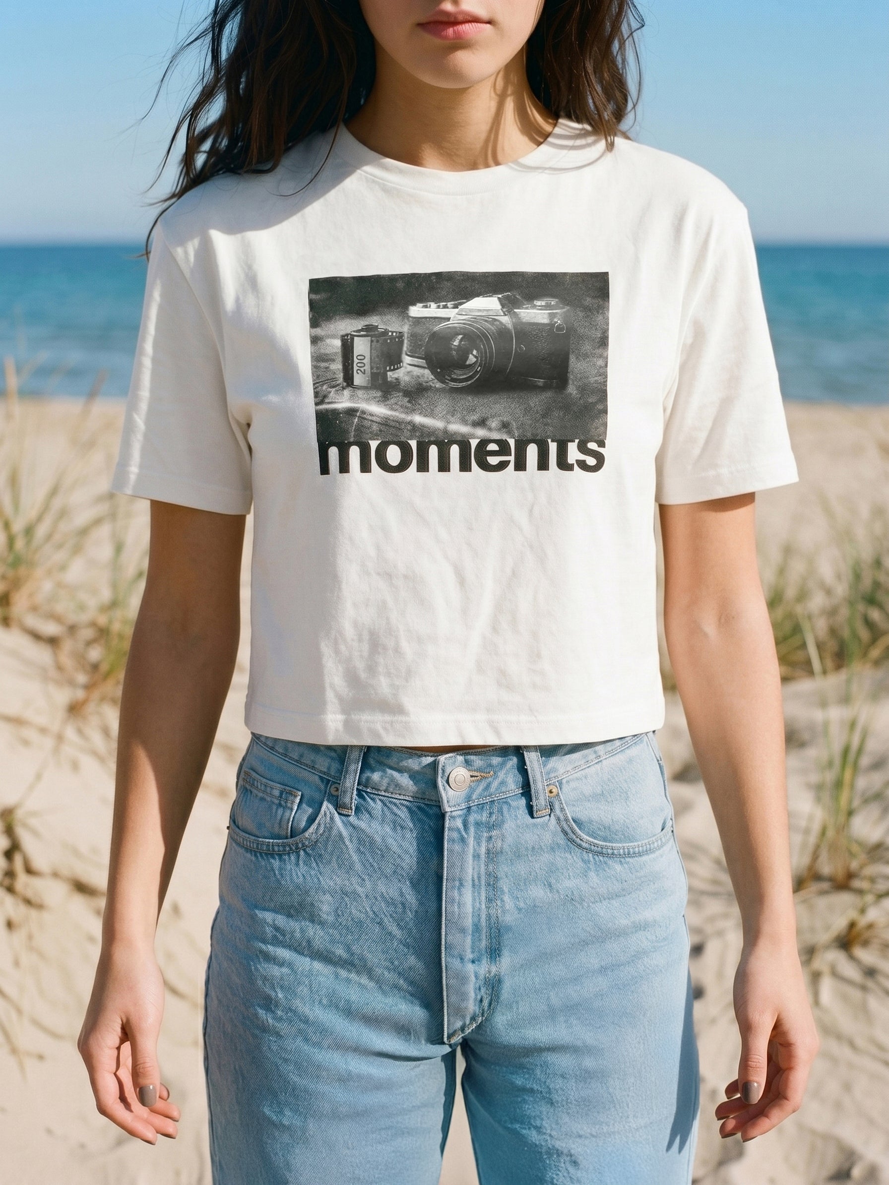 Women's Cotton Off White Oversized Crop T Shirt