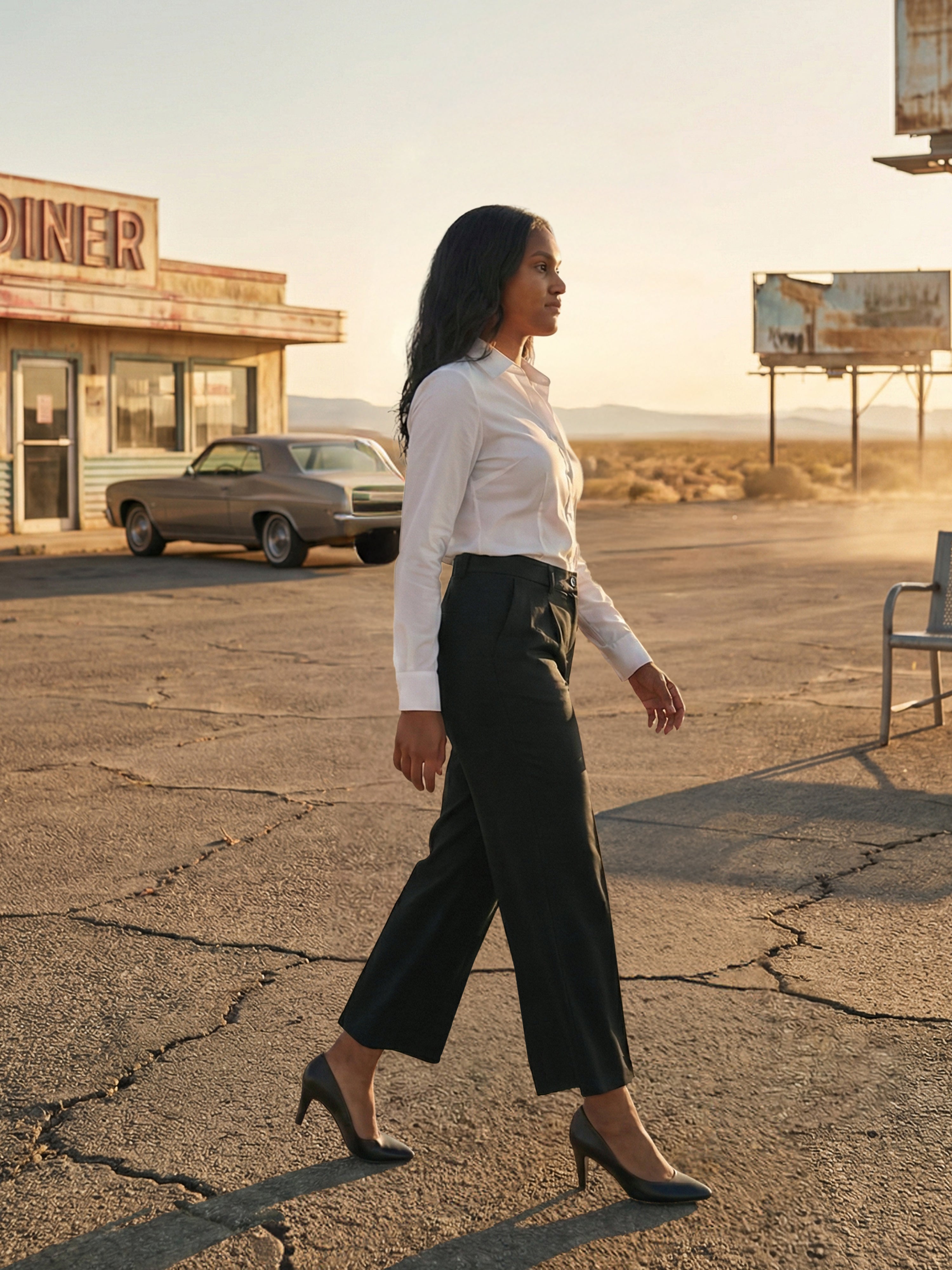 Women's Grey Twill Trouser with  Neck