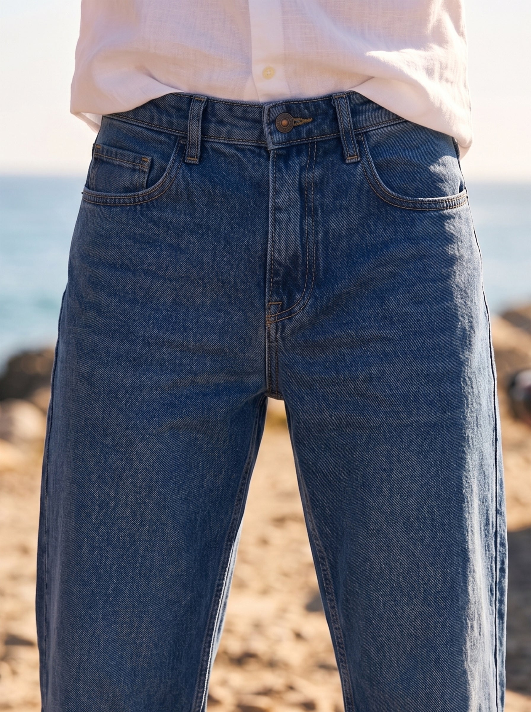 Men's Blue Loose Fit Denim Cotton Jeans