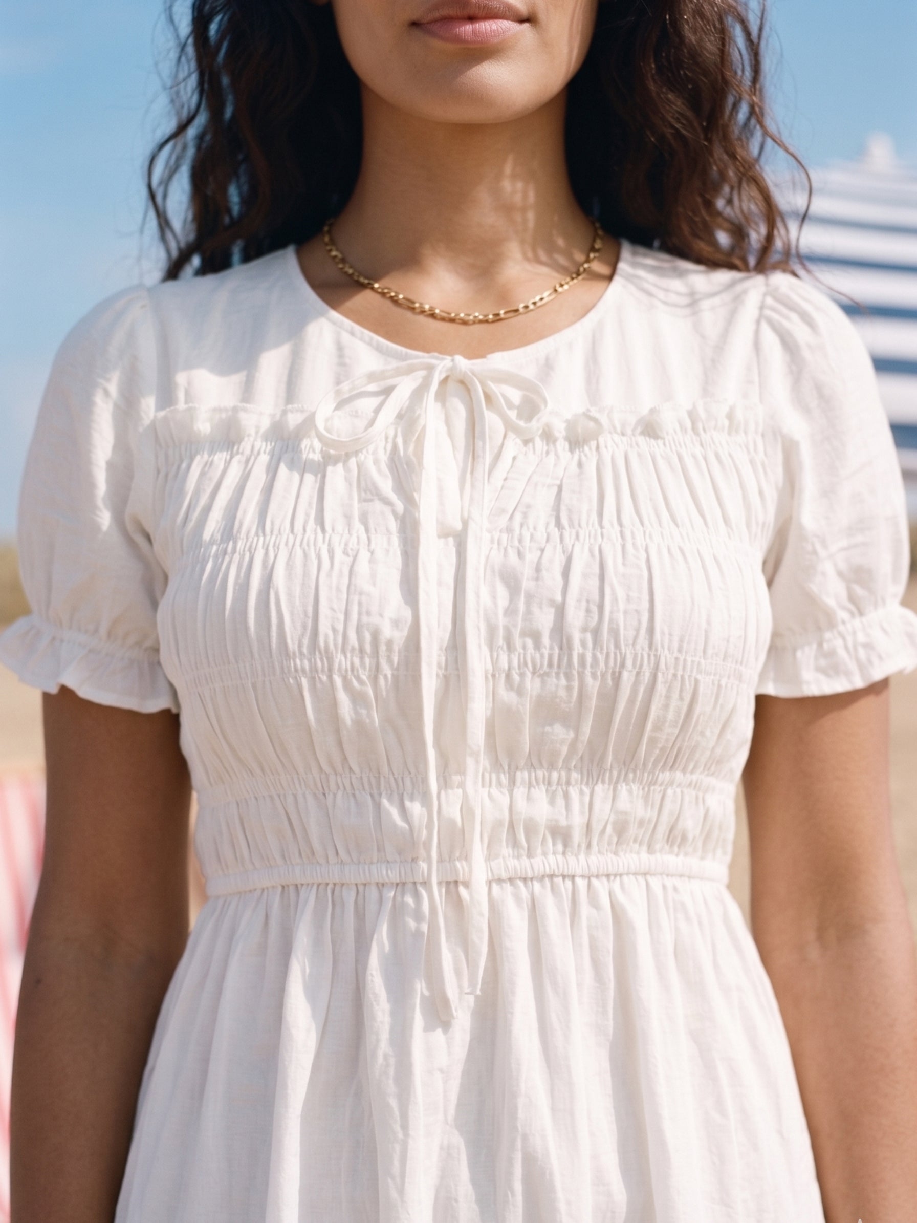 Women's NV Cotton White Relaxed Fit Round Neck Dresses