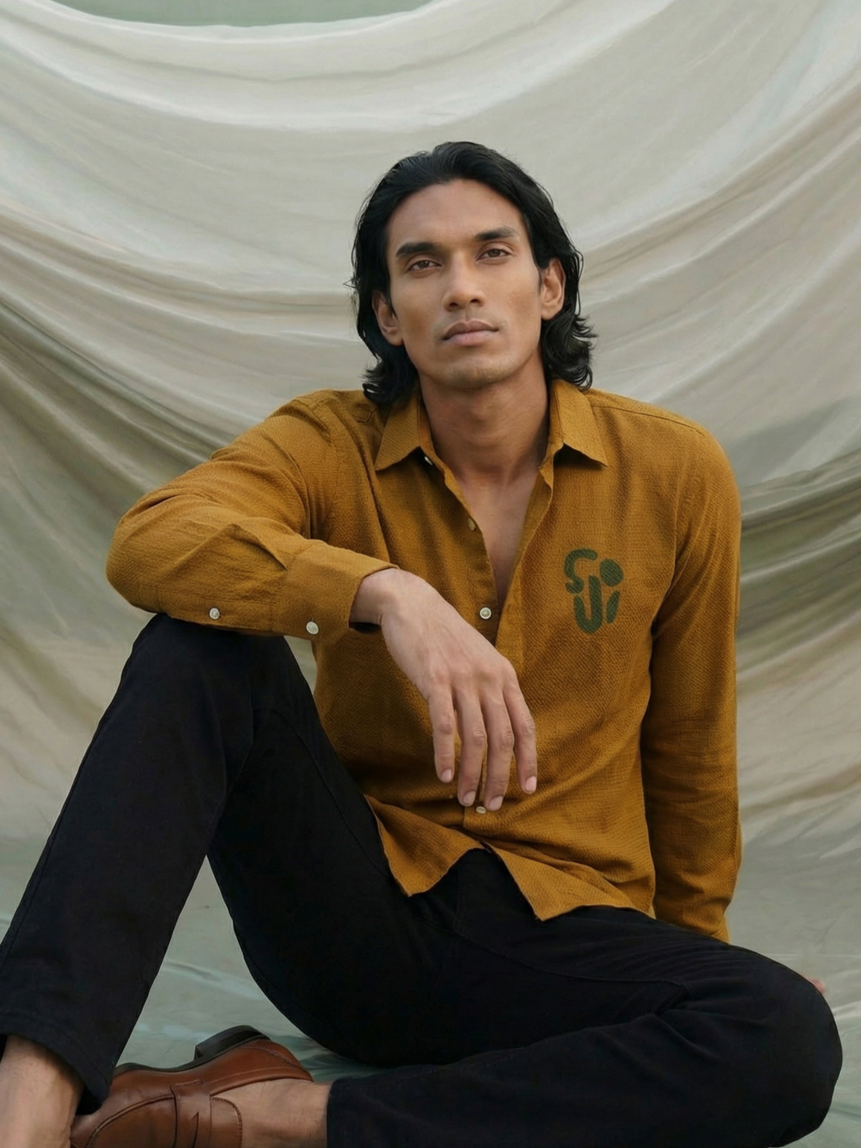 Mustard  Psp Checks Semi Cut Away Collar Full Sleeves Shirt For Male