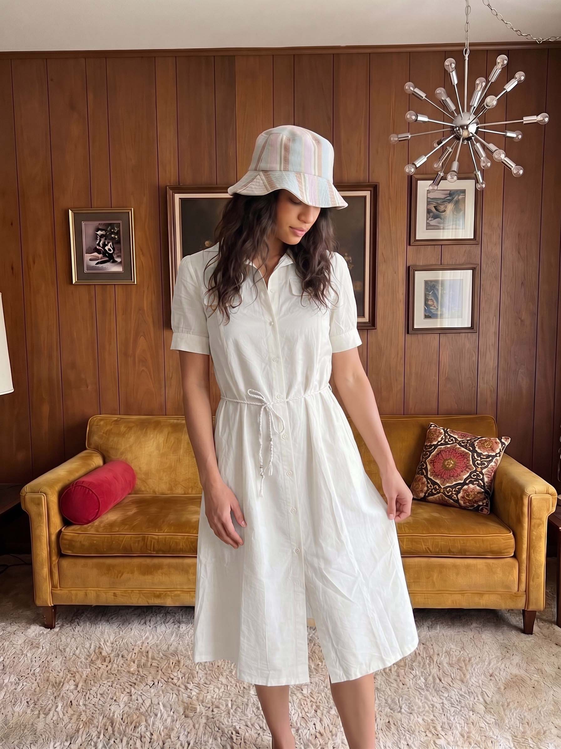 Women's NV Cotton White Plain Collar Neck Dresses