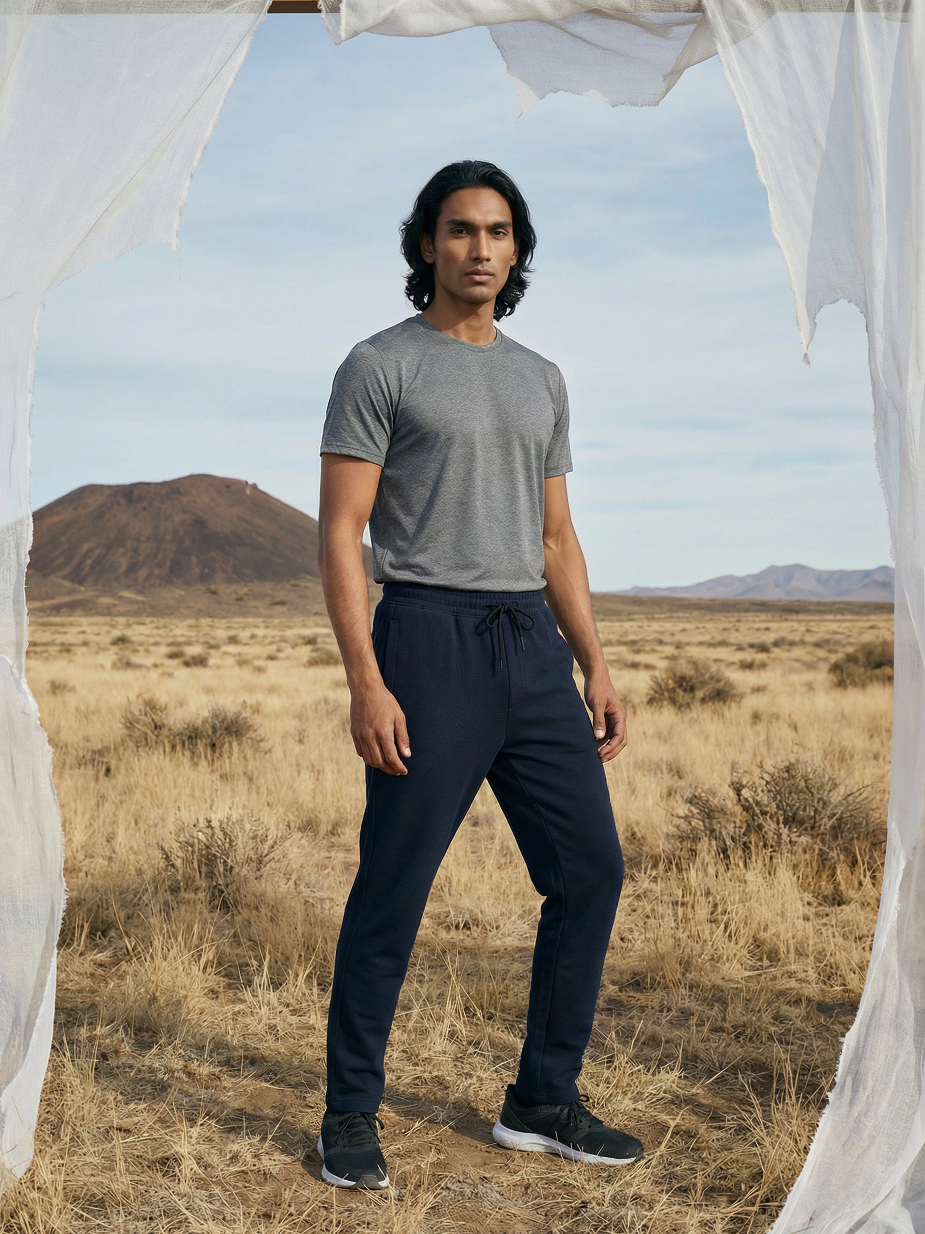 Navy Cotton Blended  Track Pant For Male