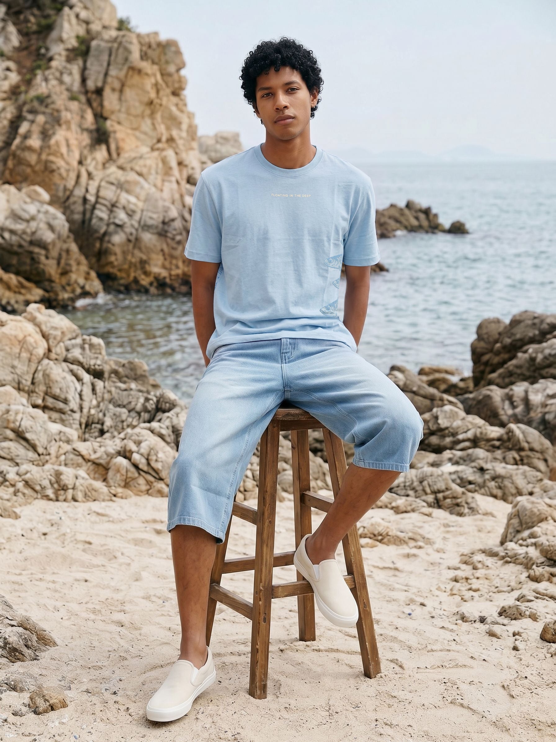 Men's S/J 200Gsm Light Blue Relaxed Fit T Shirt