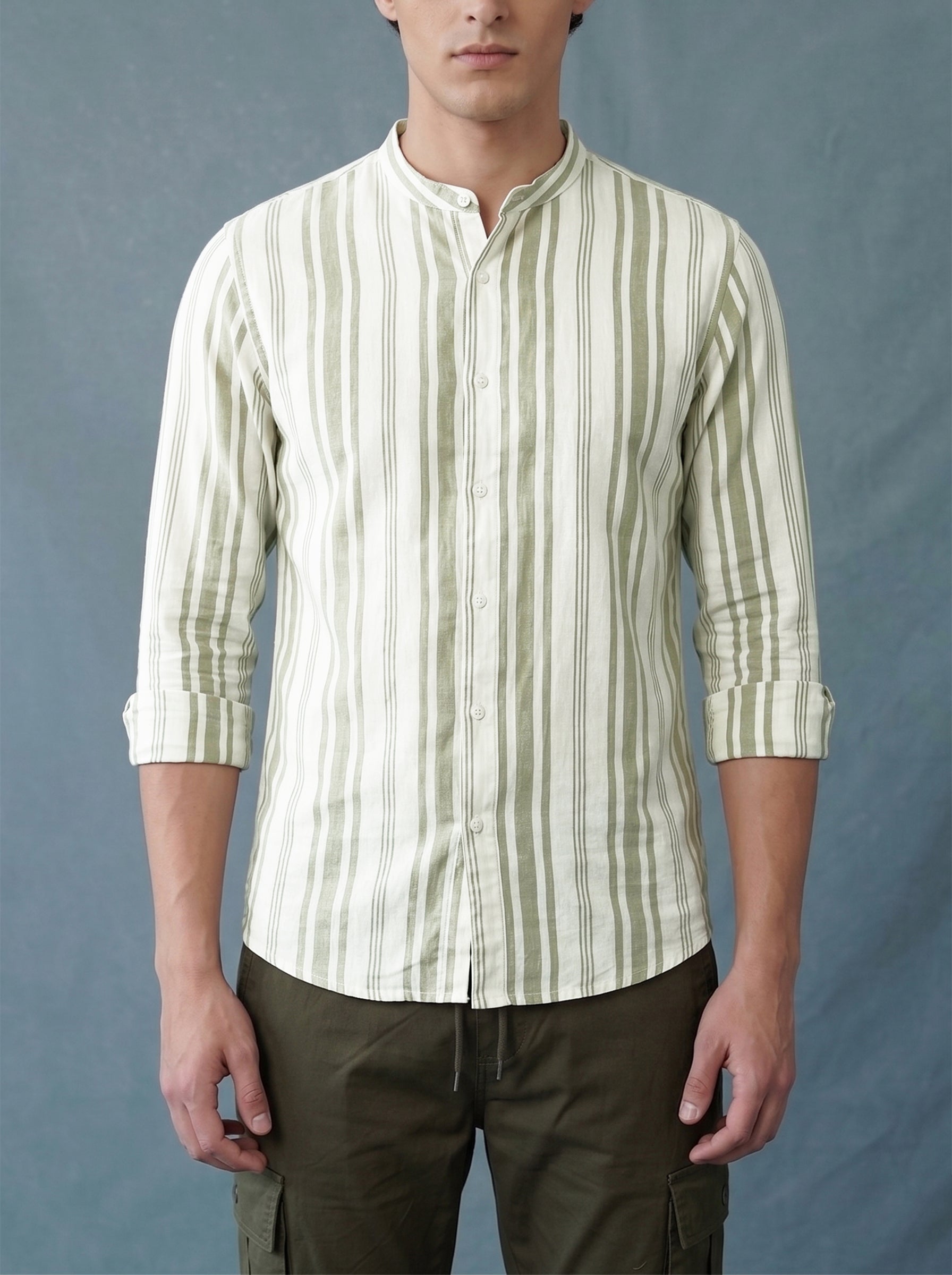 Men's Stripes Olive Regular Fit Shirt