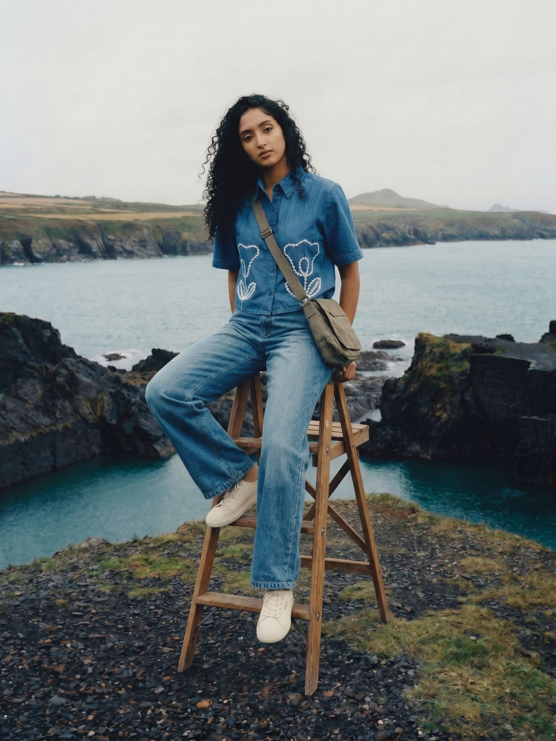 Women's Cotton Denim Dark Blue Regular Top