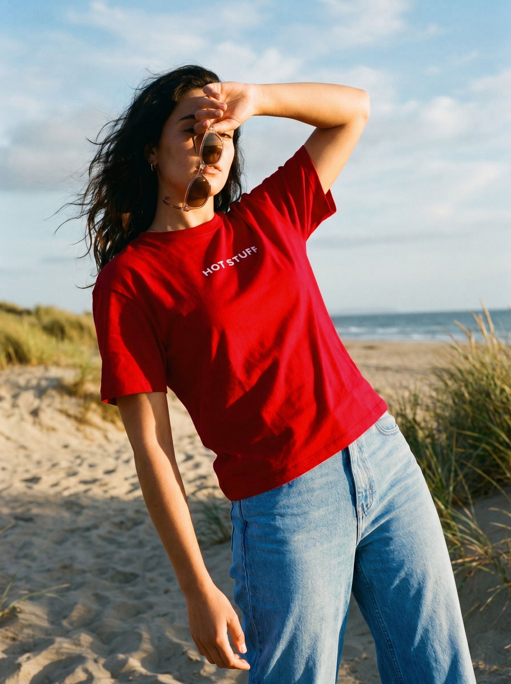 Women's Cotton Red Oversized Fit  T Shirt