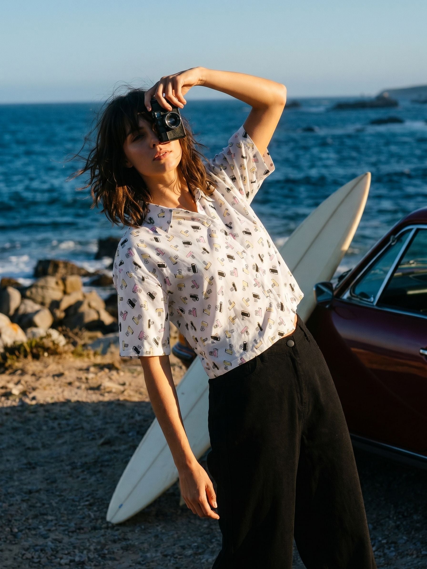Women's Poly Rayon White Oversized Crop Fit Shirt