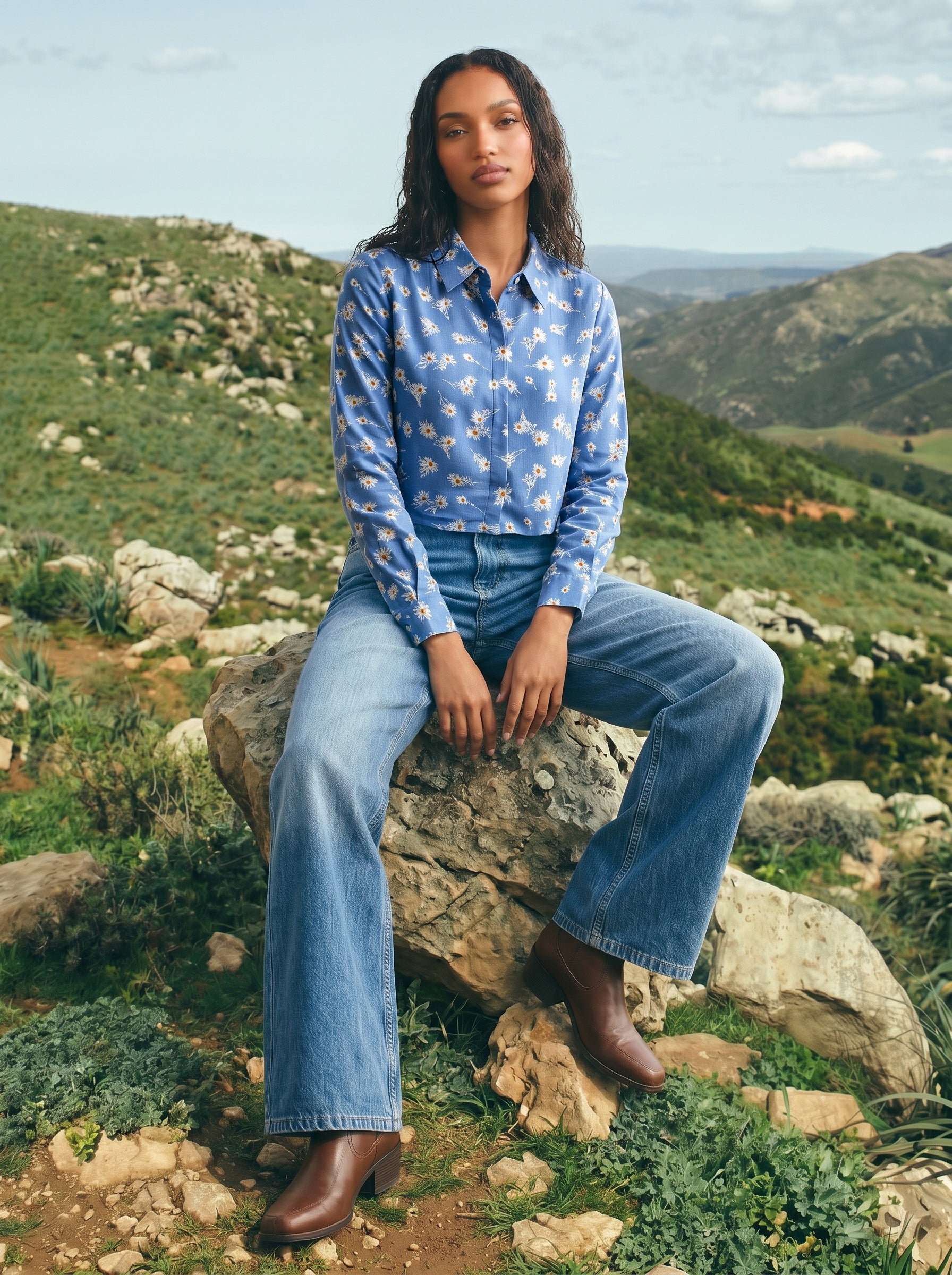 Women's Poly Rayon Blue Relaxed Shirt