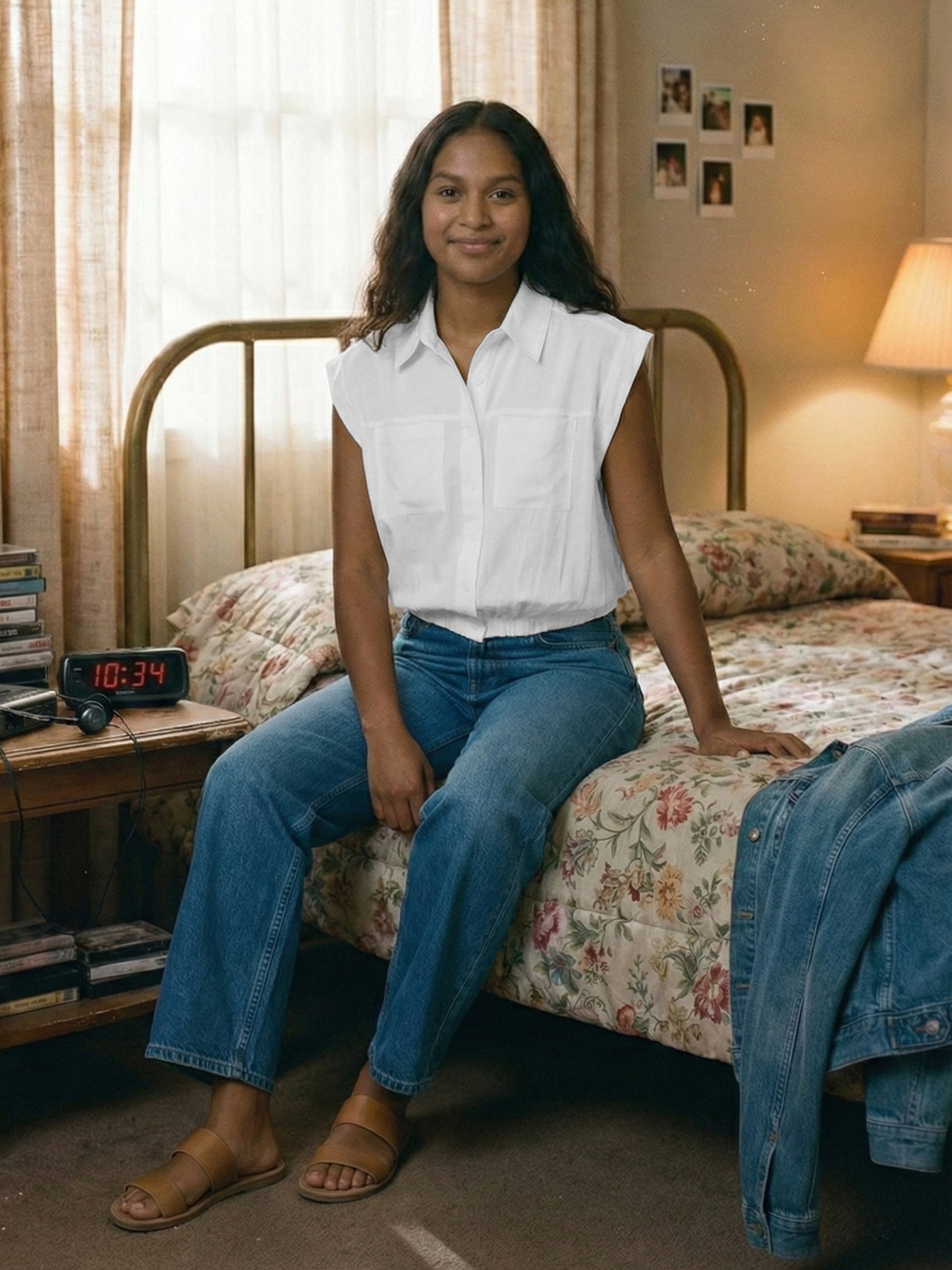 Women's Off White Nylon Viscose Viscose Shirt with Collar Neck Neck