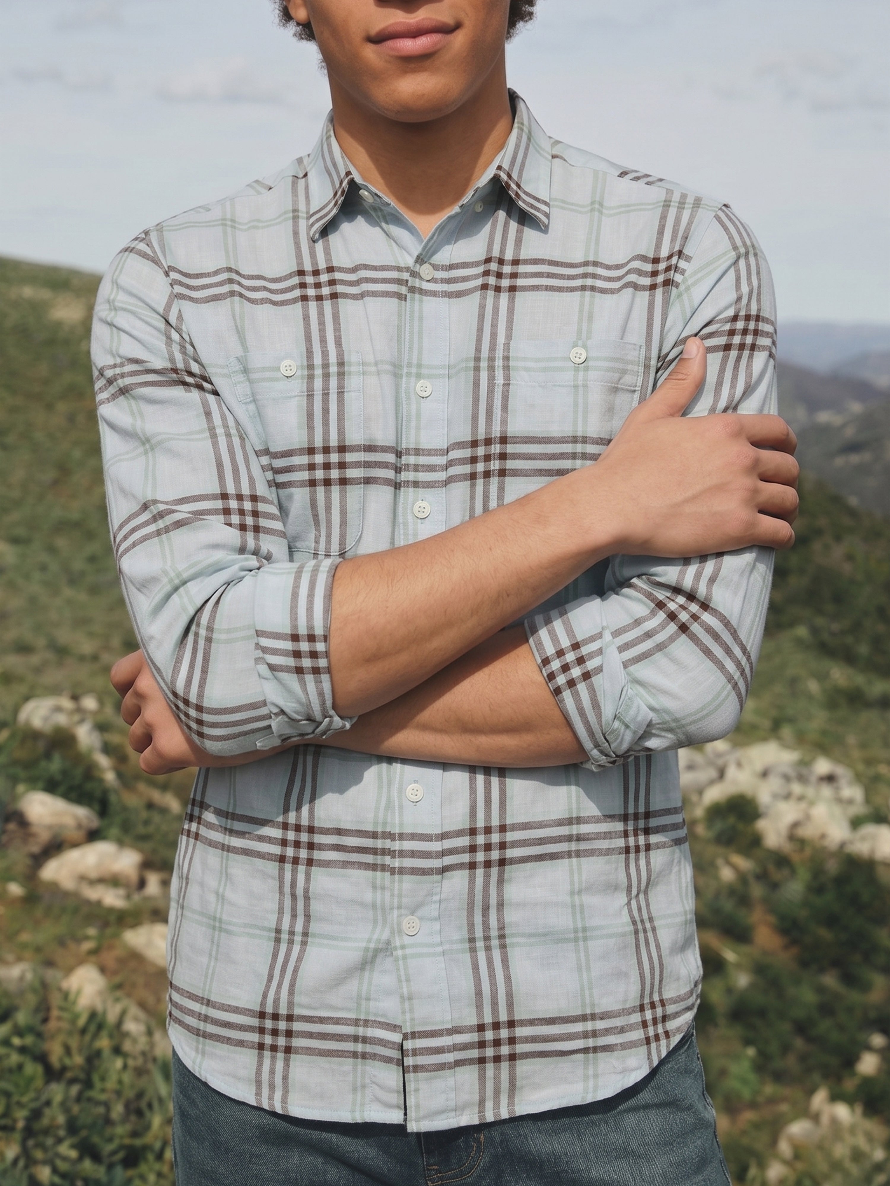 Men's Checks Olive Green Relaxed Fit Double Pocket  Shirt