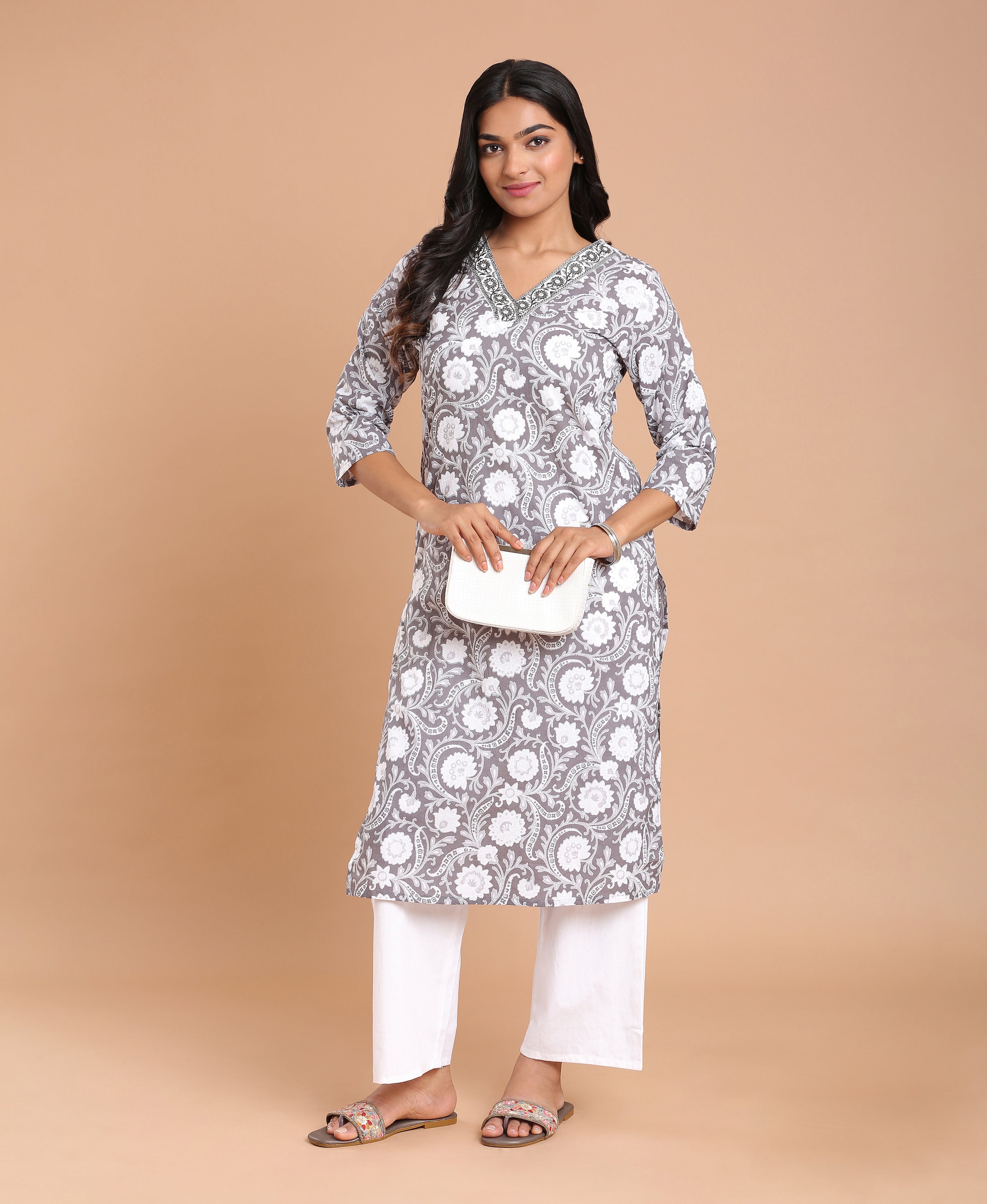 Ash Bloom Straight Kurti