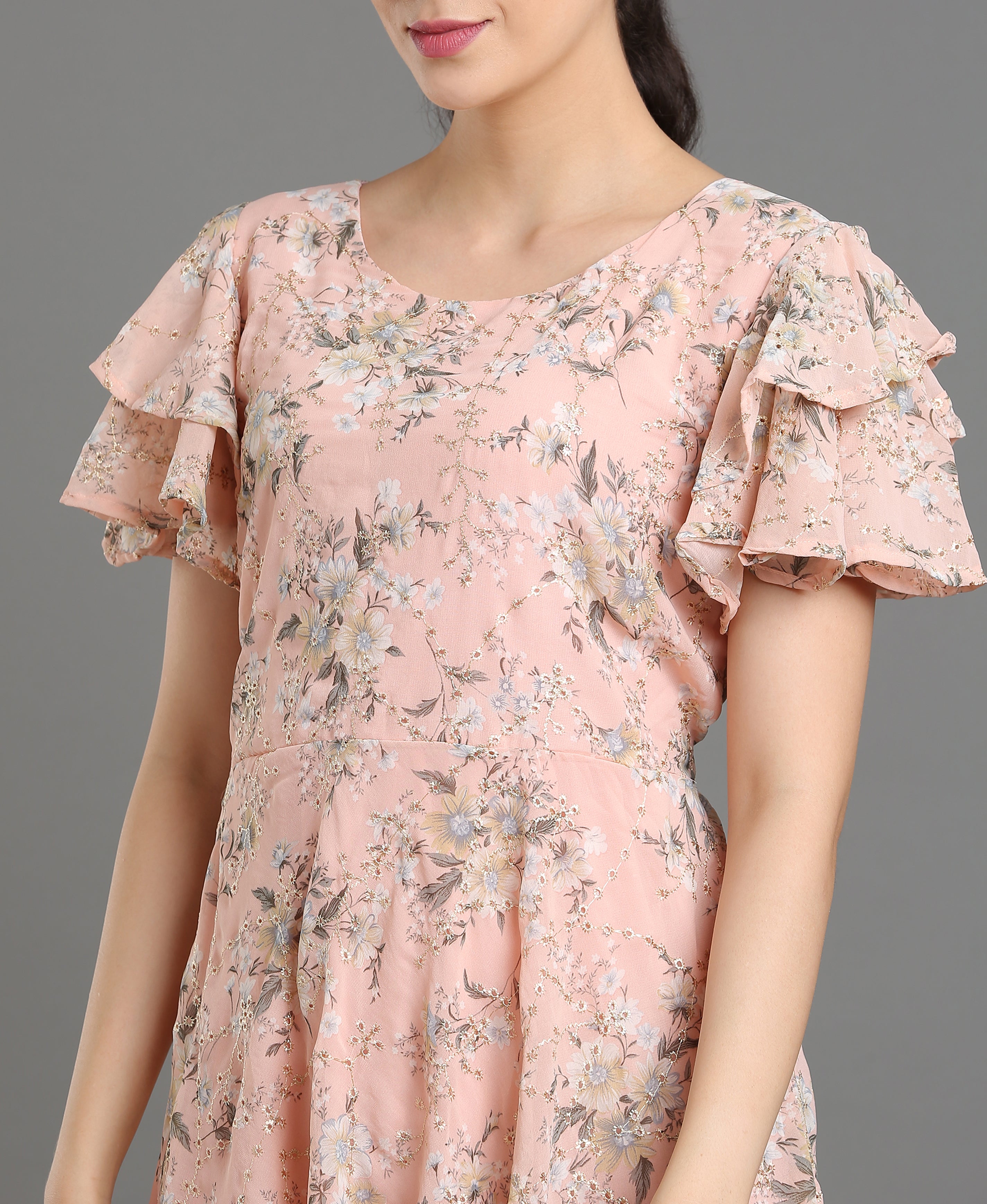 Peach Bloom Embroidered Georgette Dress