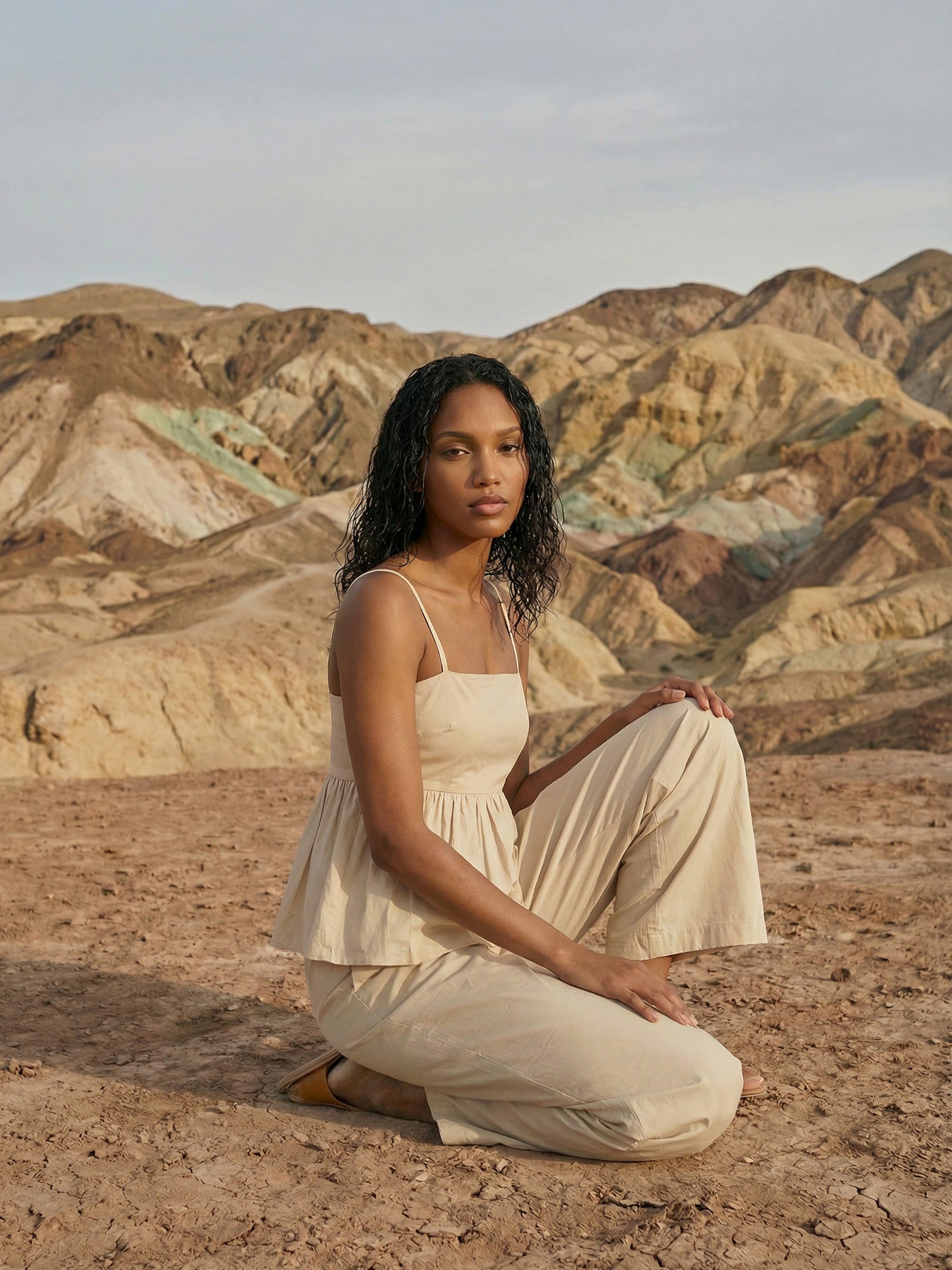 Women's Beige Poplin Co_Ords with Square Neck Neck