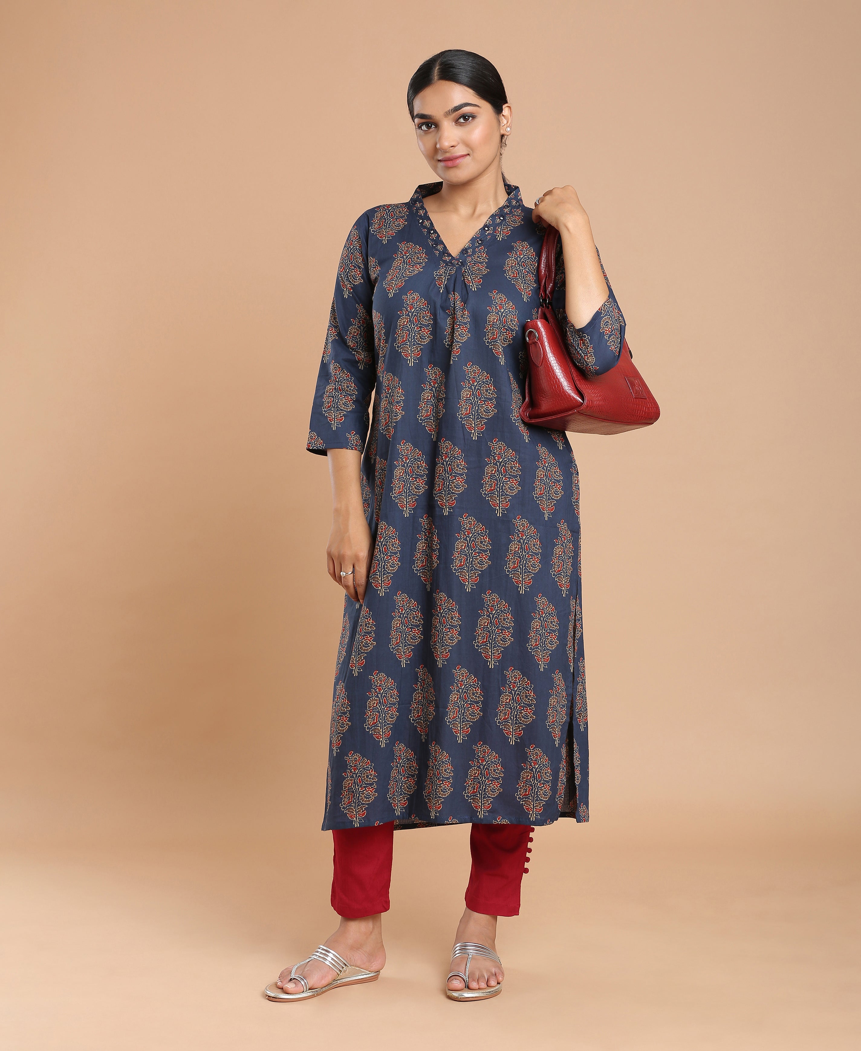 Azure Bloom Cotton Kurti