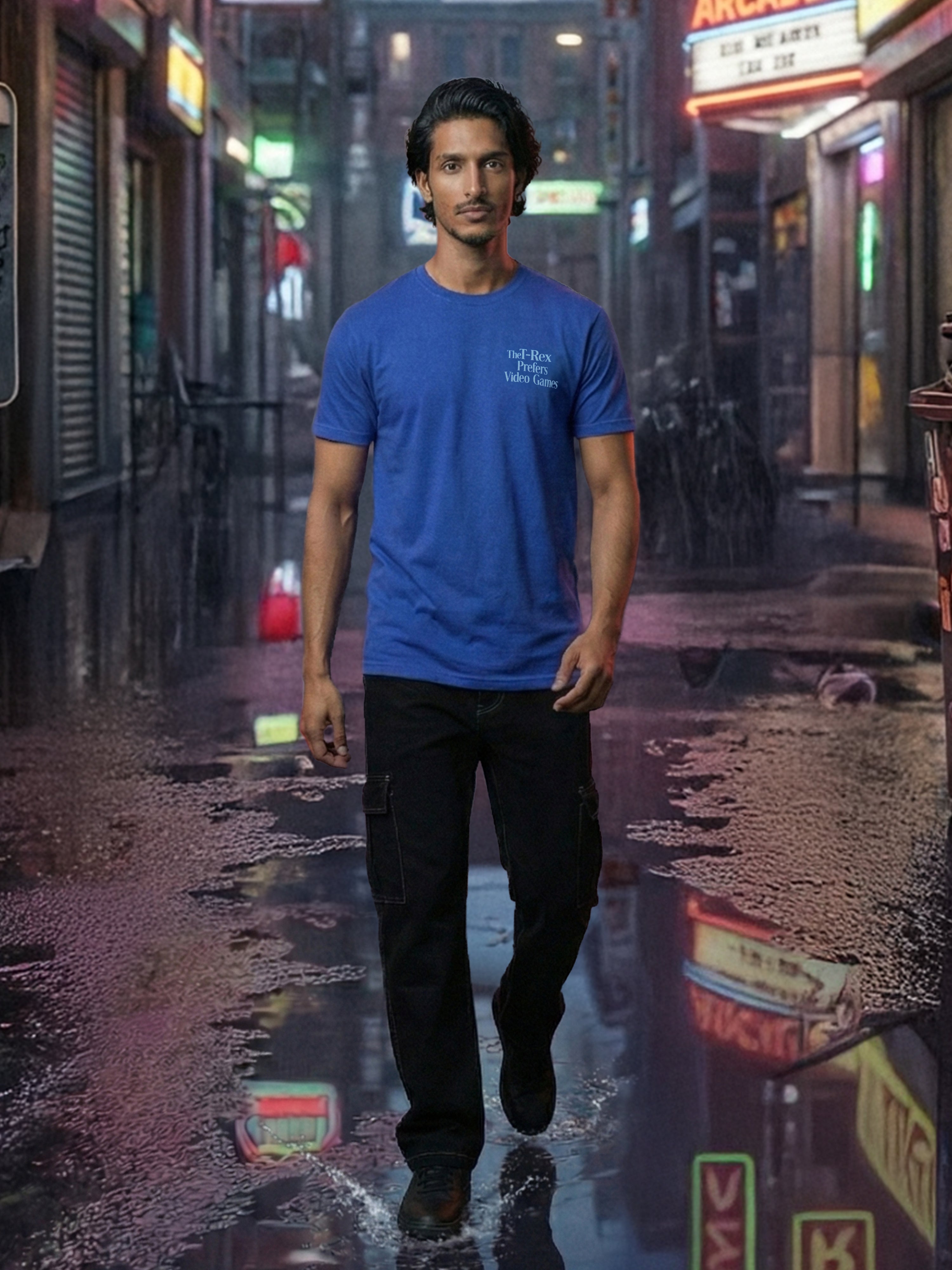 Blue Cotton Jersy  Round Neck Half Sleeve T Shirt For Male