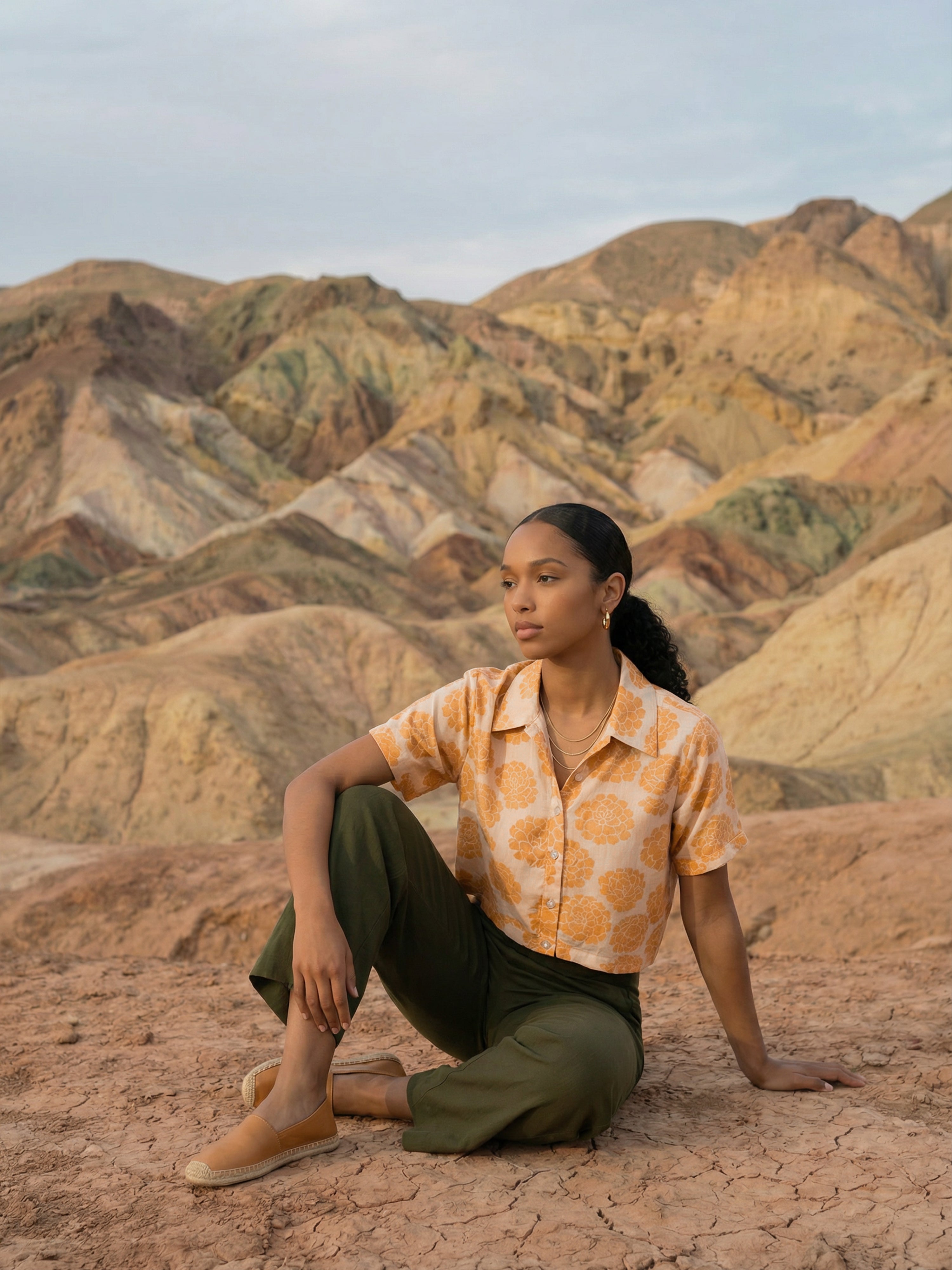 Women's Orange Rayon  Top with Classic Collar Neck