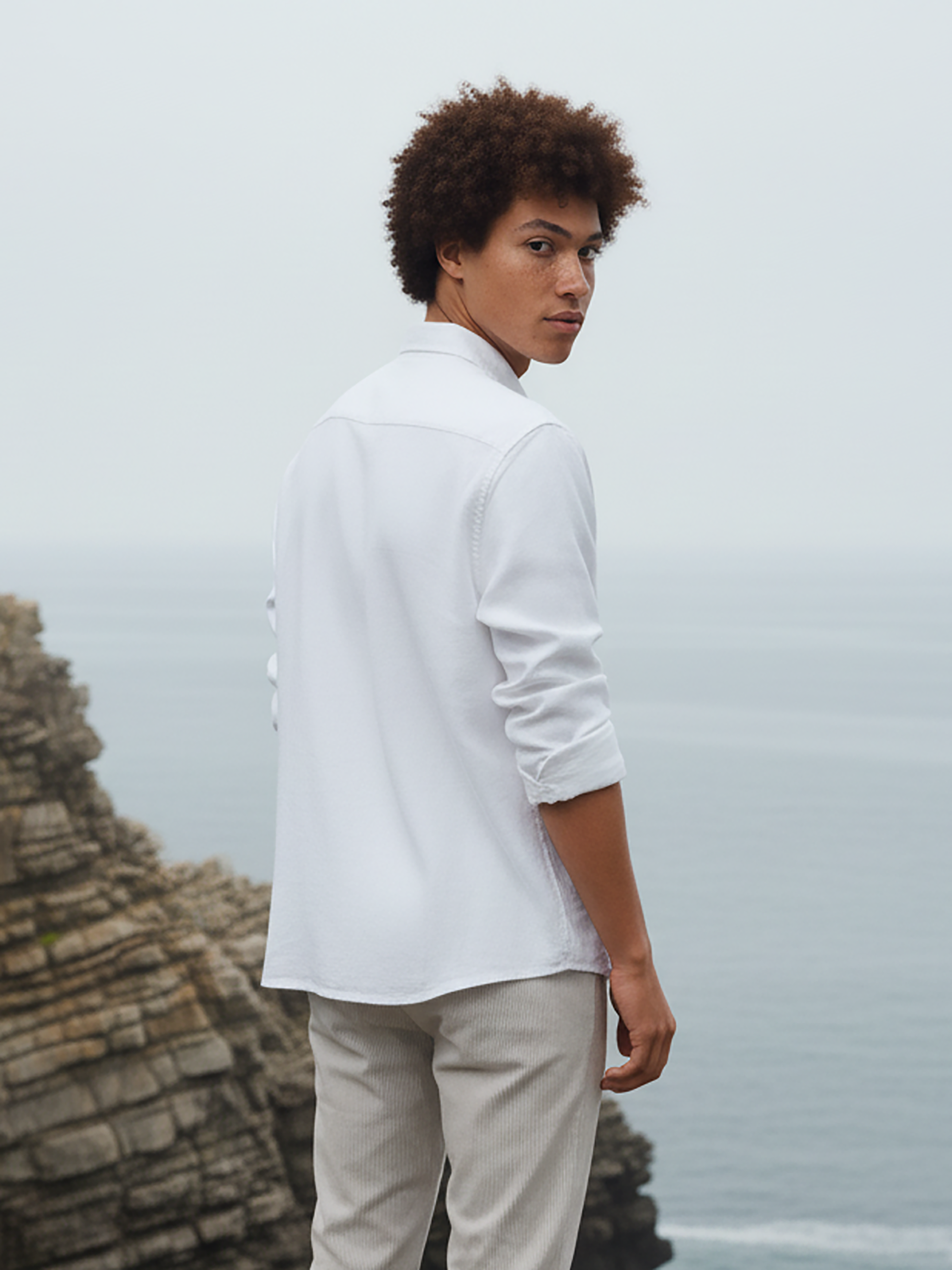White Slub Embroidered Shirt