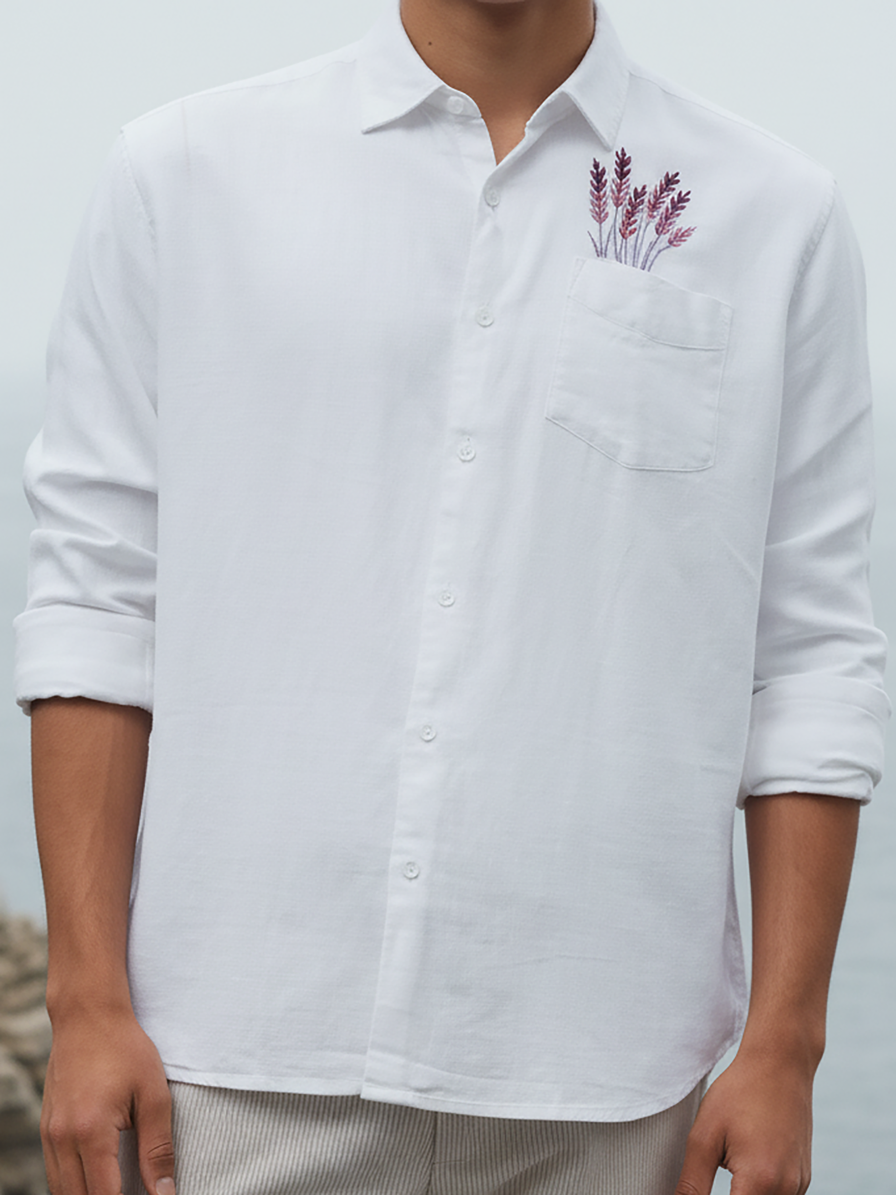 White Slub Embroidered Shirt