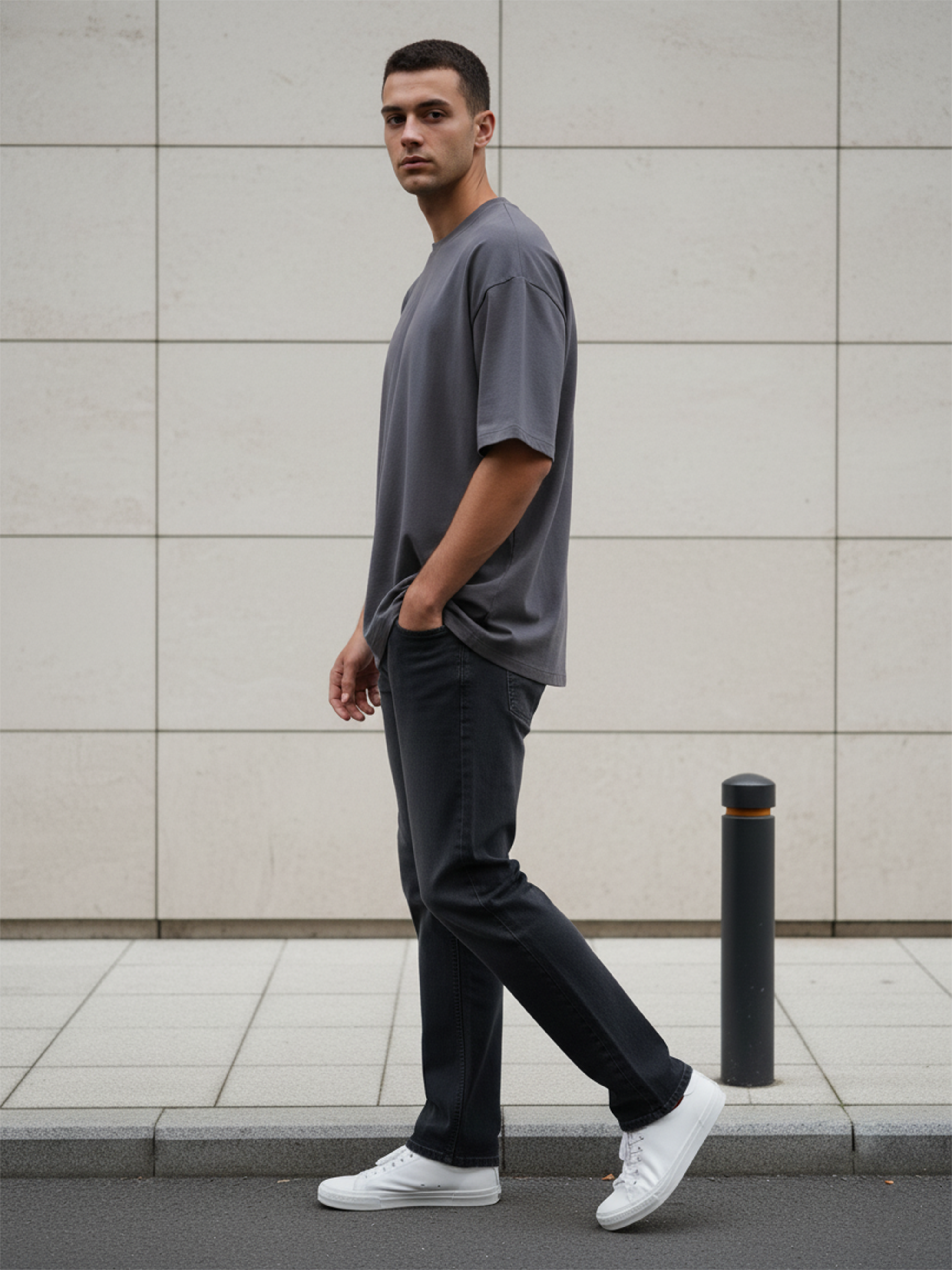 Dark Grey Fold Men's Jeans