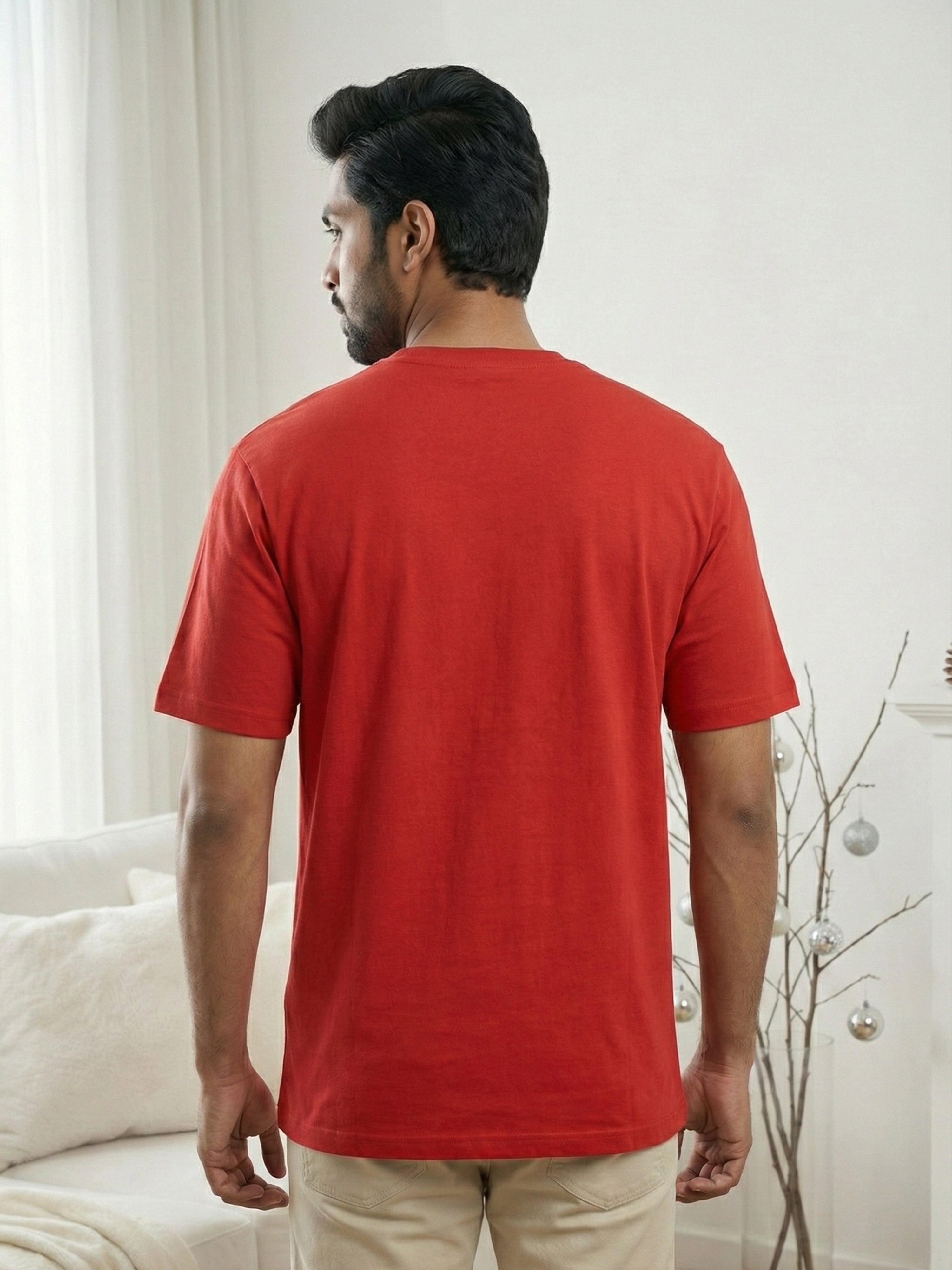 Men’s Christmas Graphic Printed Red Cotton T-Shirt