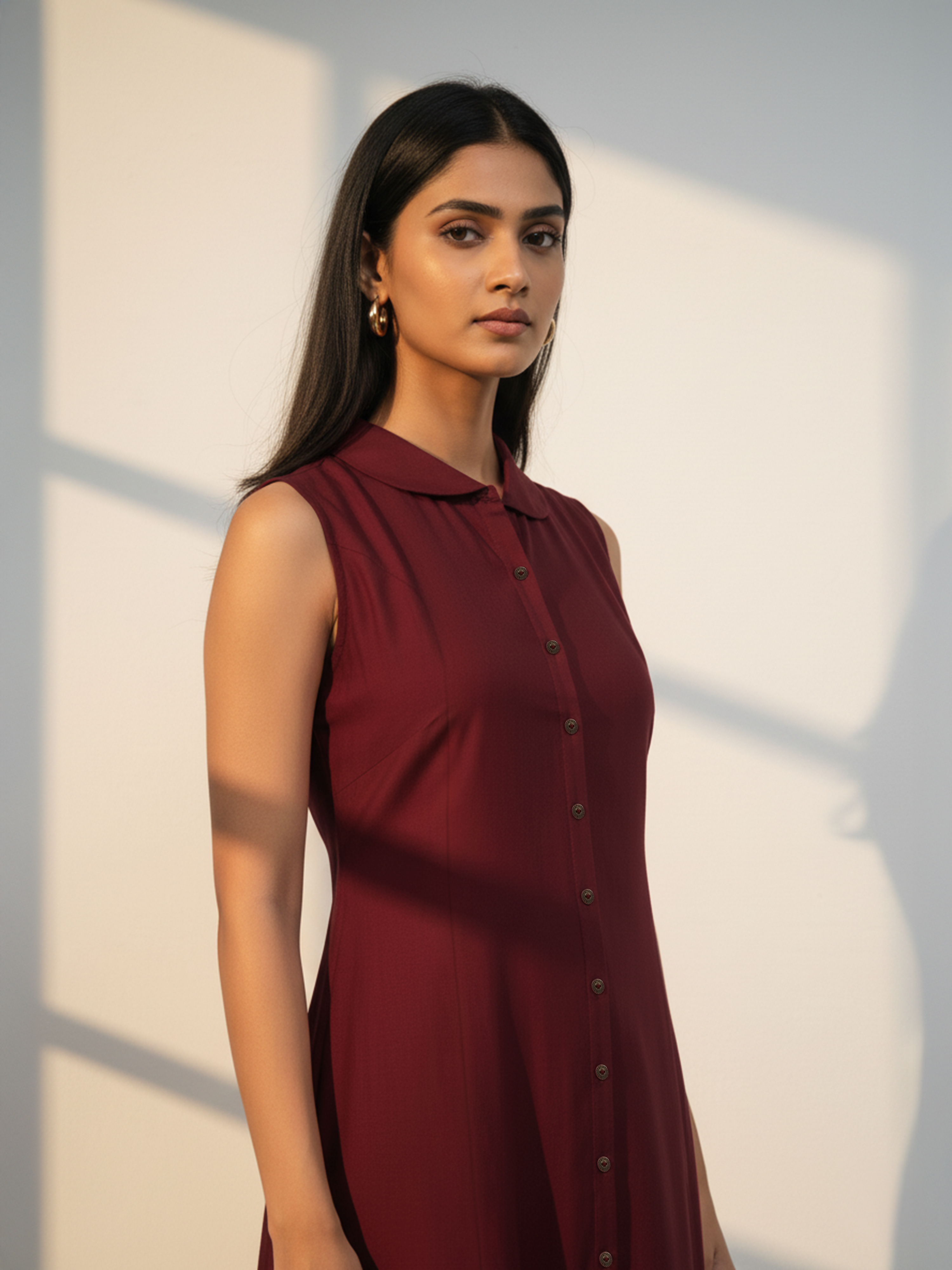 Elegant Maroon Viscose Flared Dress