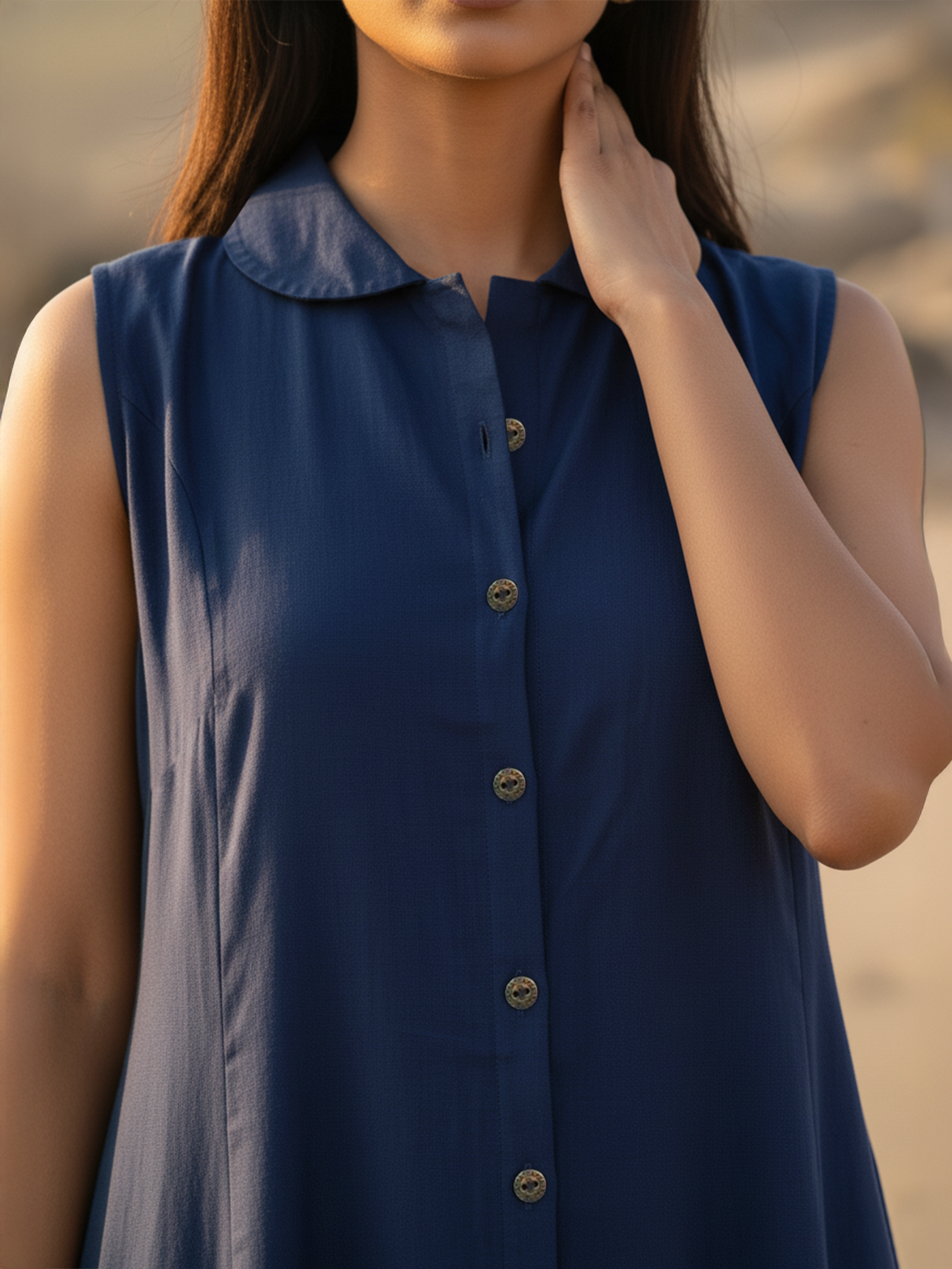 Classic Navy Viscose Flared Dress for Women