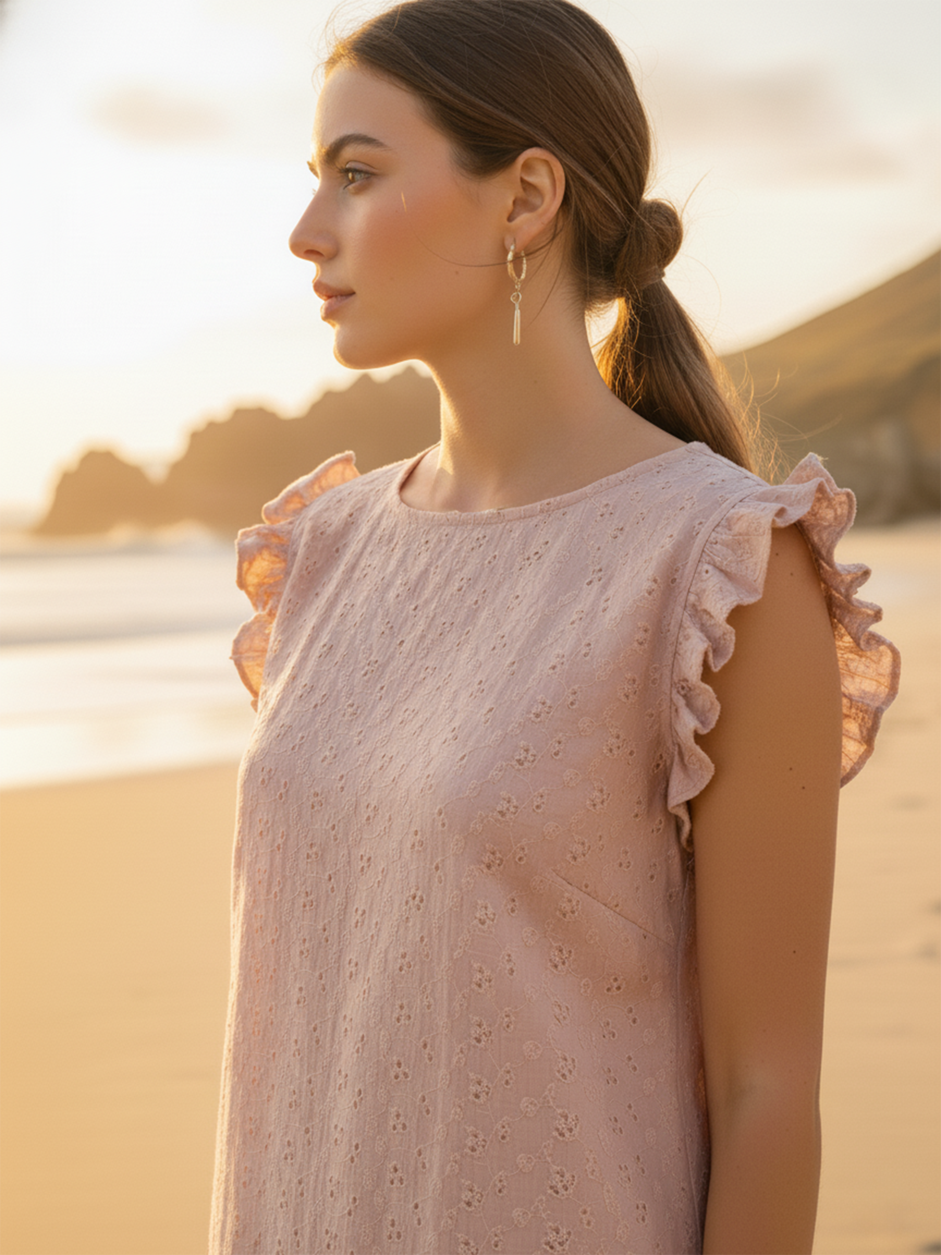 Light Peach Hakoba Plain Long Dress