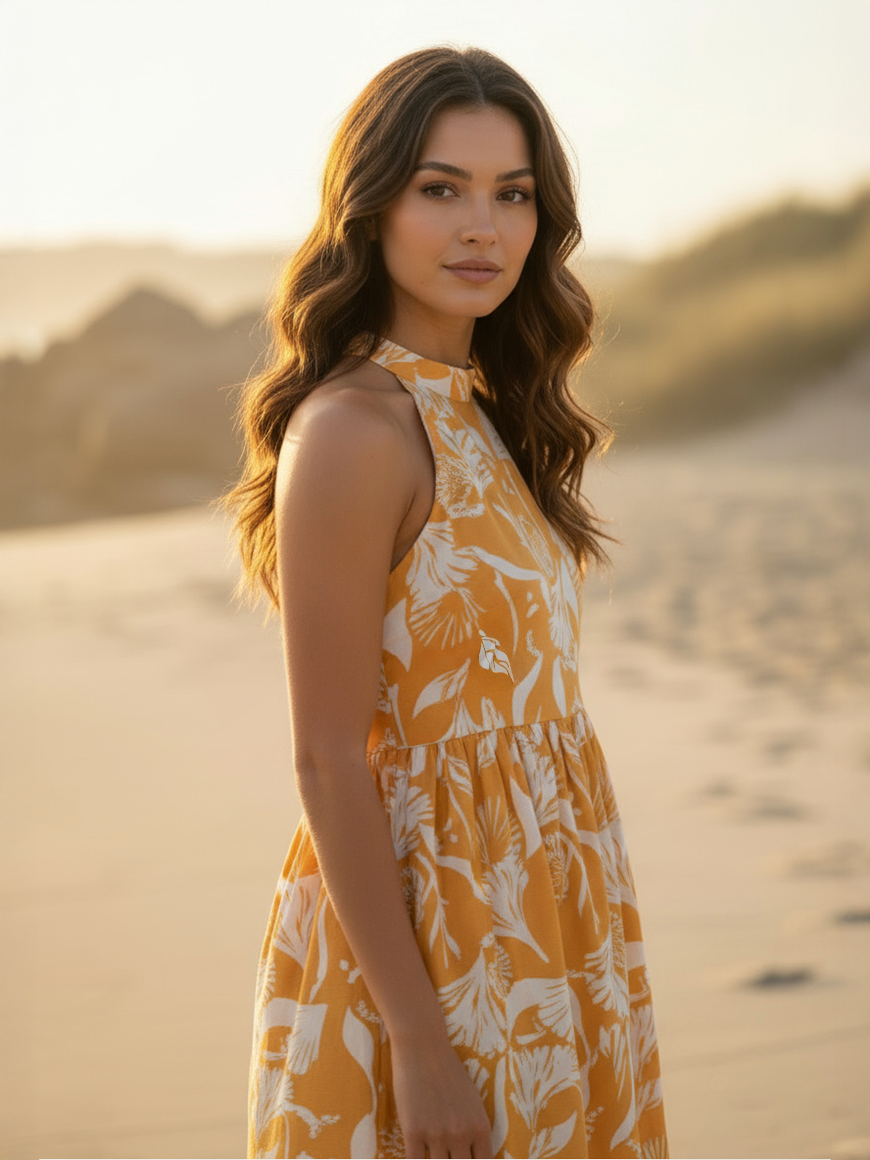 Mustard Grove Drift Halter Dress