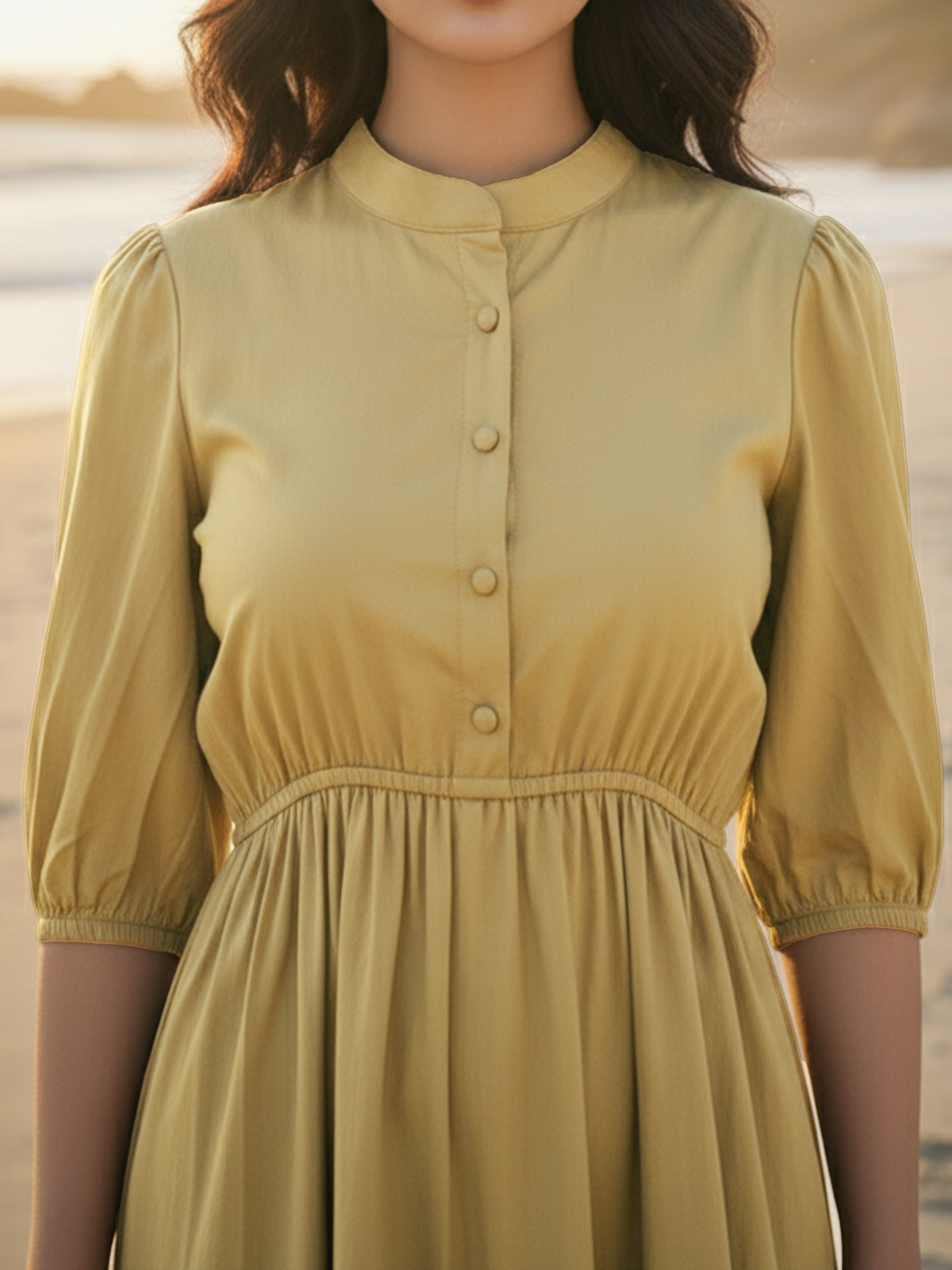 Chikku Poplin Puff Sleeve Short Dress for Women