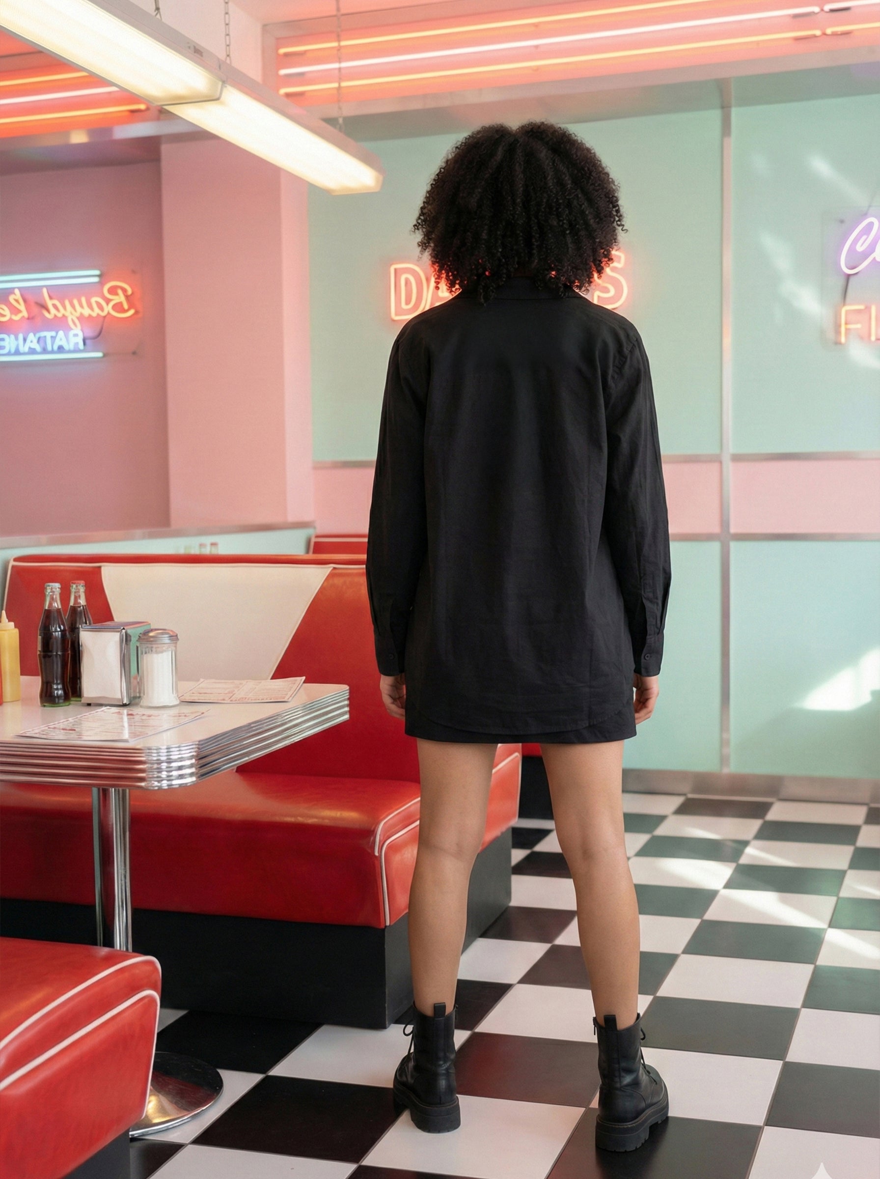 Women's Black Cotton Flex , Lining Shirt with Collar Neck Neck