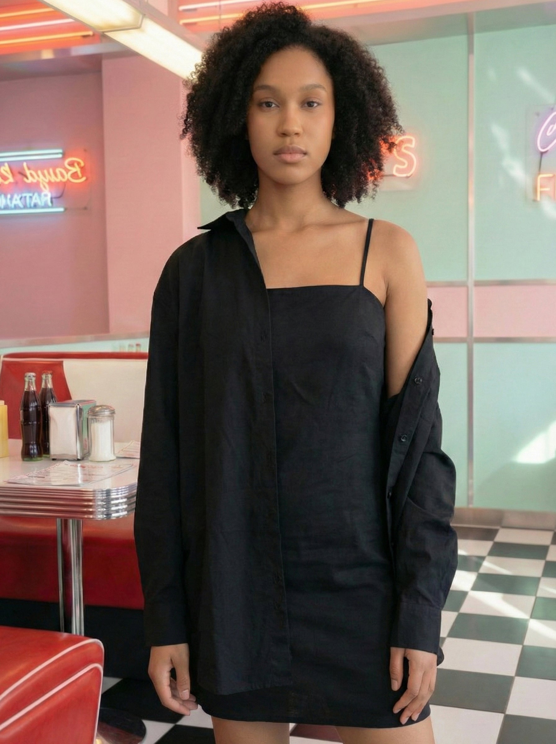 Women's Black Cotton Flex , Lining Shirt with Collar Neck Neck