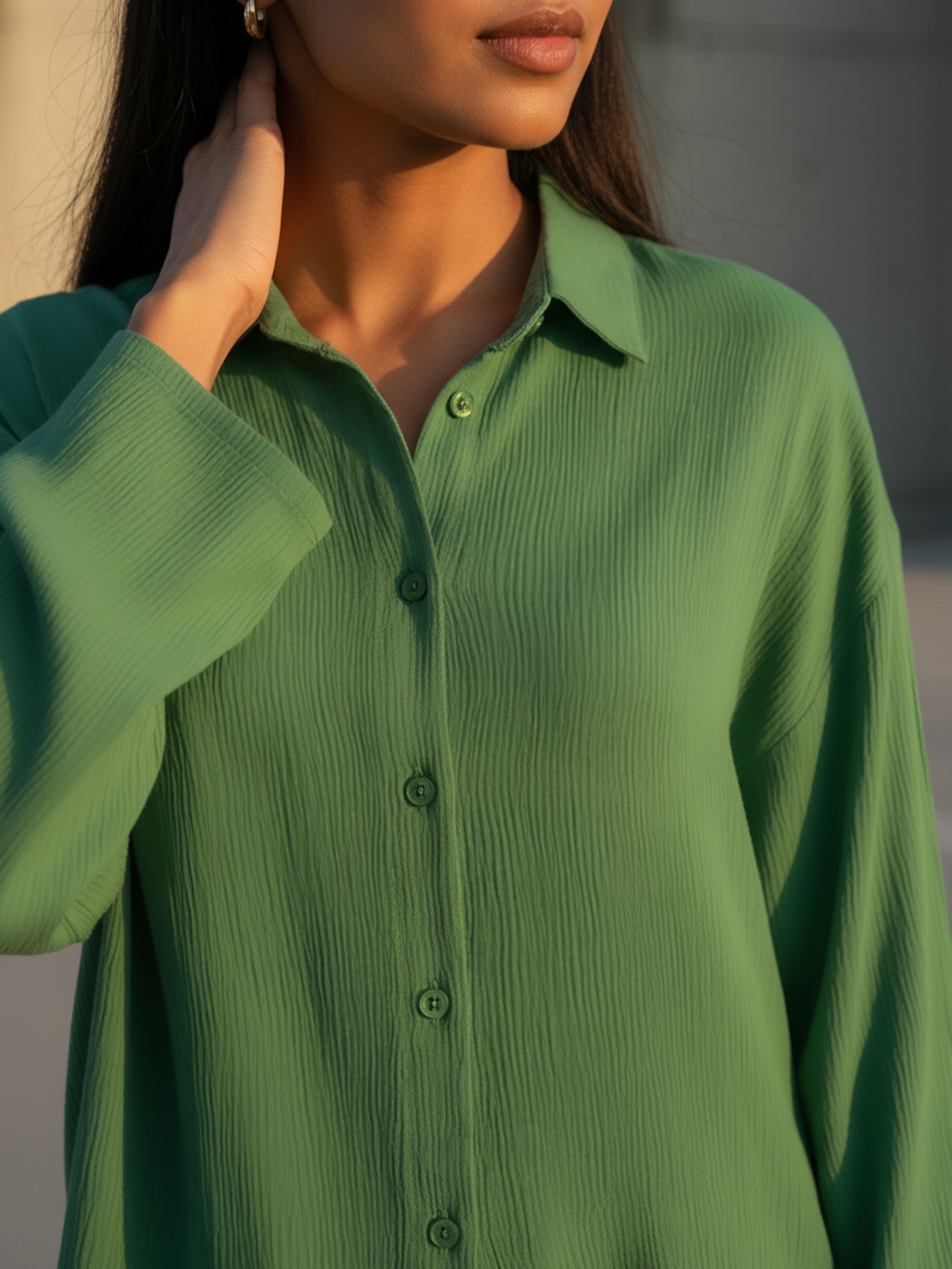 Leaf Green Rayon Crepe Shirt for Women