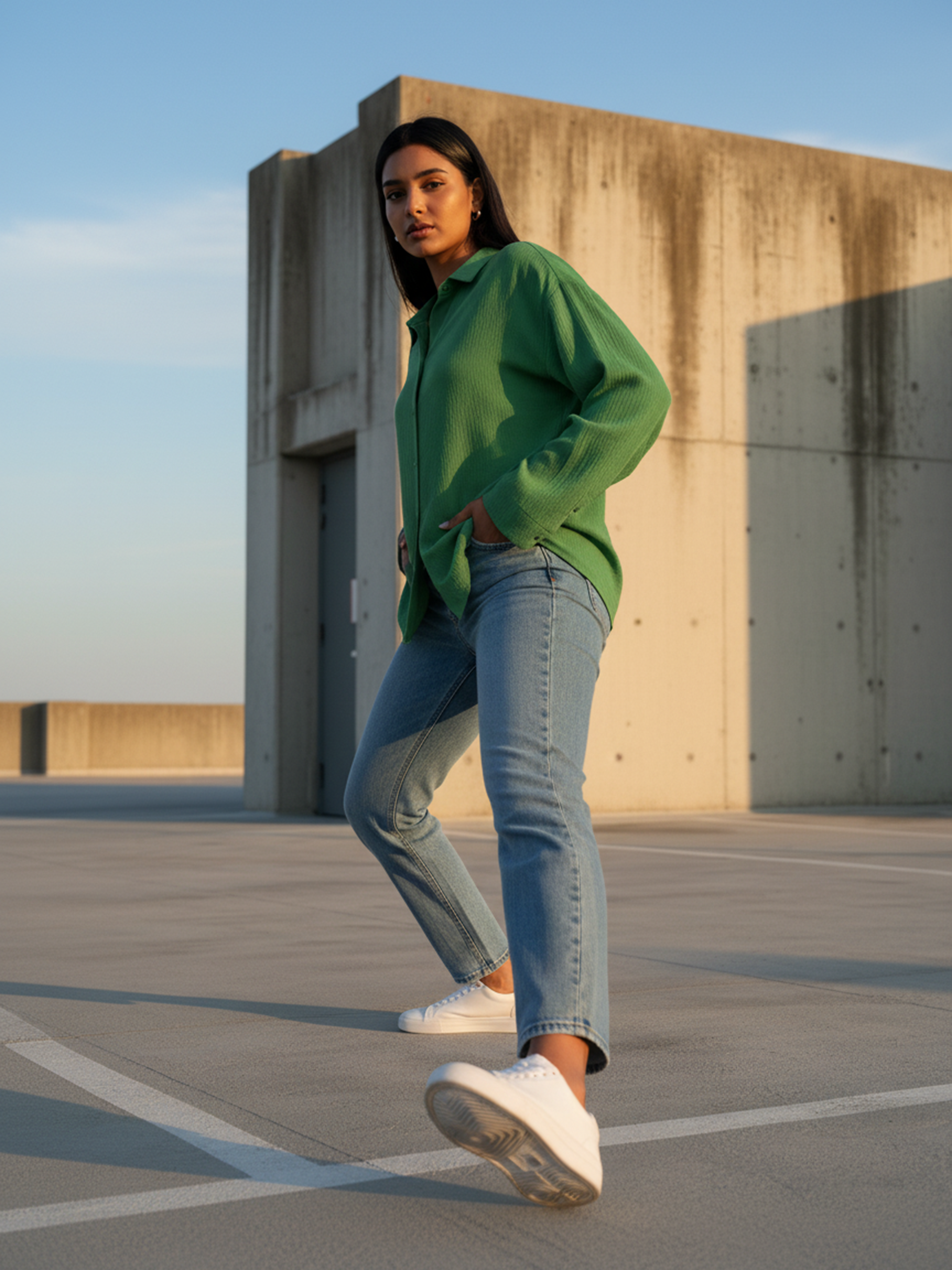 Leaf Green Rayon Crepe Shirt for Women