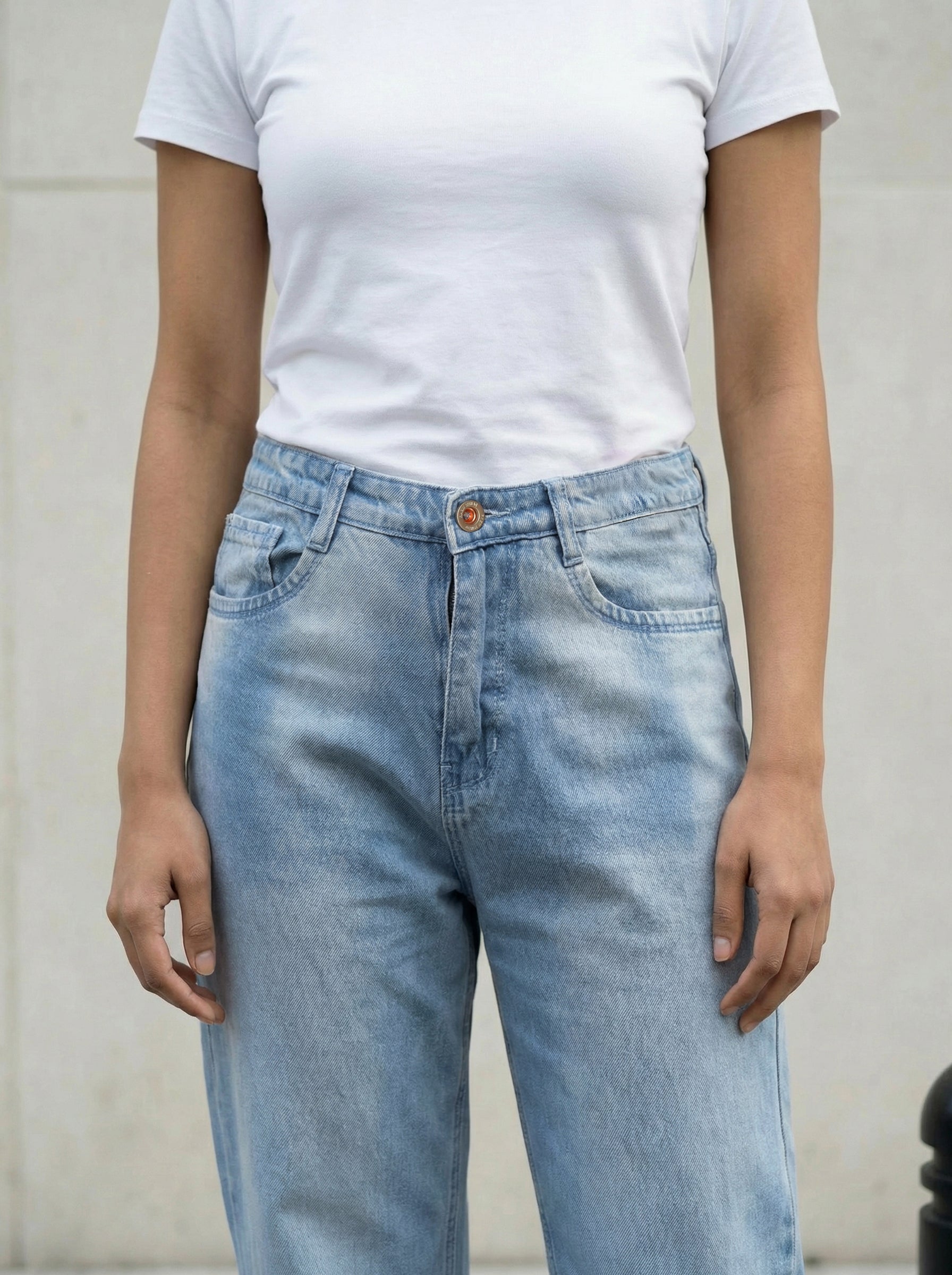 Ice Blue PP Spray Finish Straight Fit Jeans