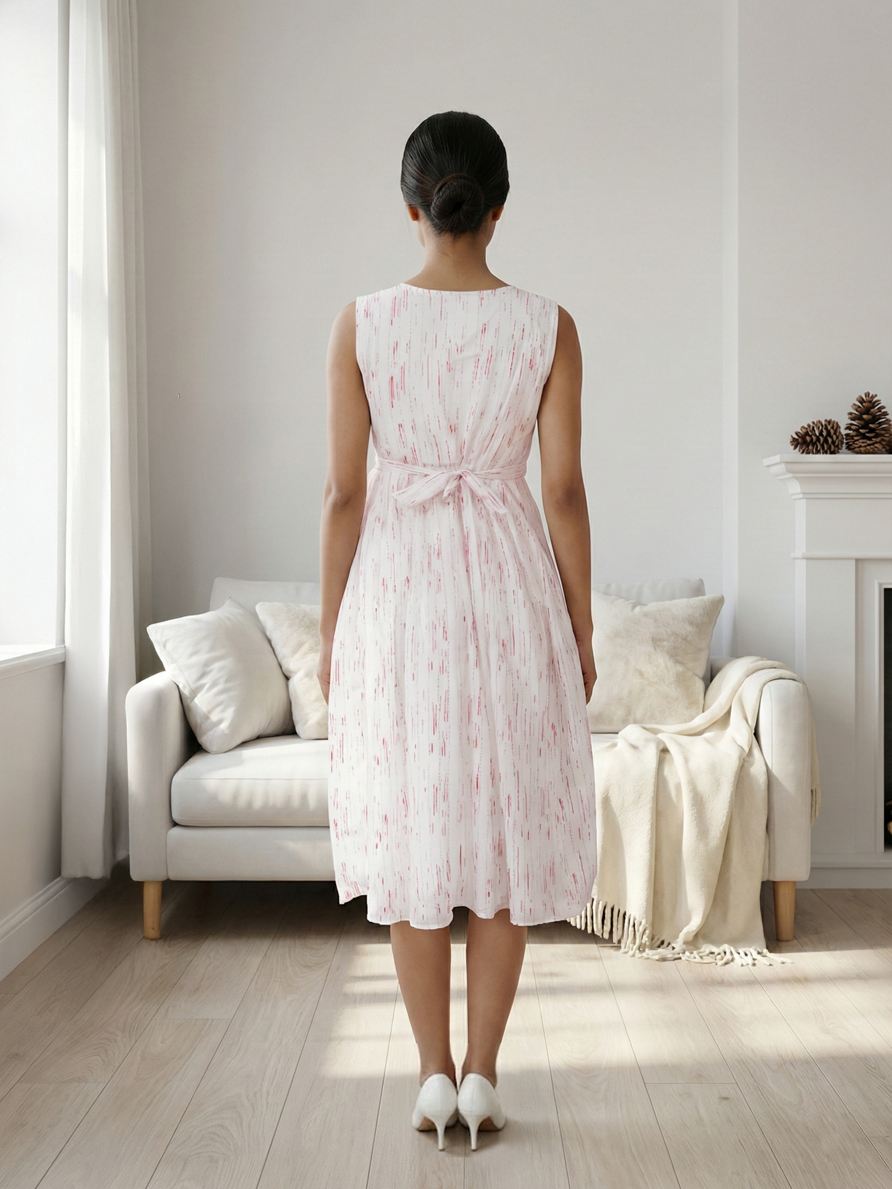 white Dresses With Red Threaded Stripe Drops