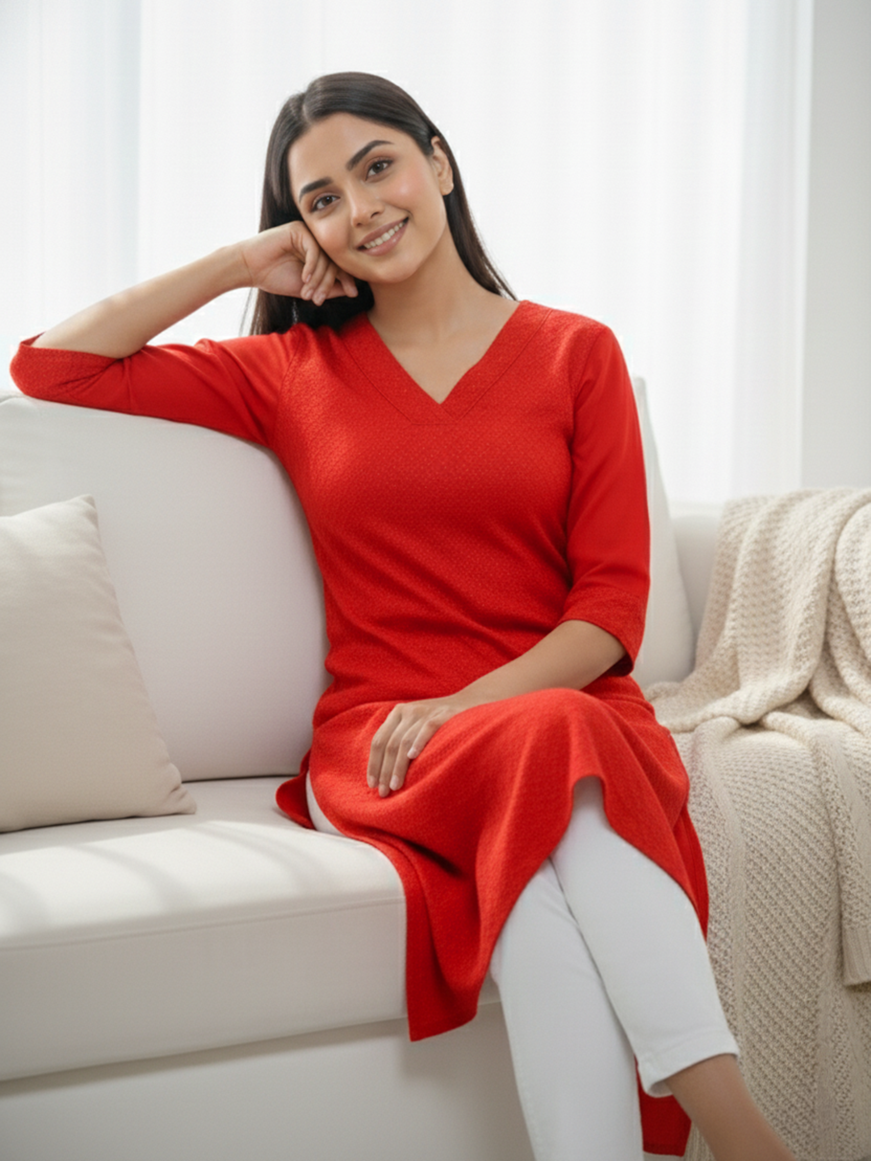 Women's Elegant Red Ethnic Kurti