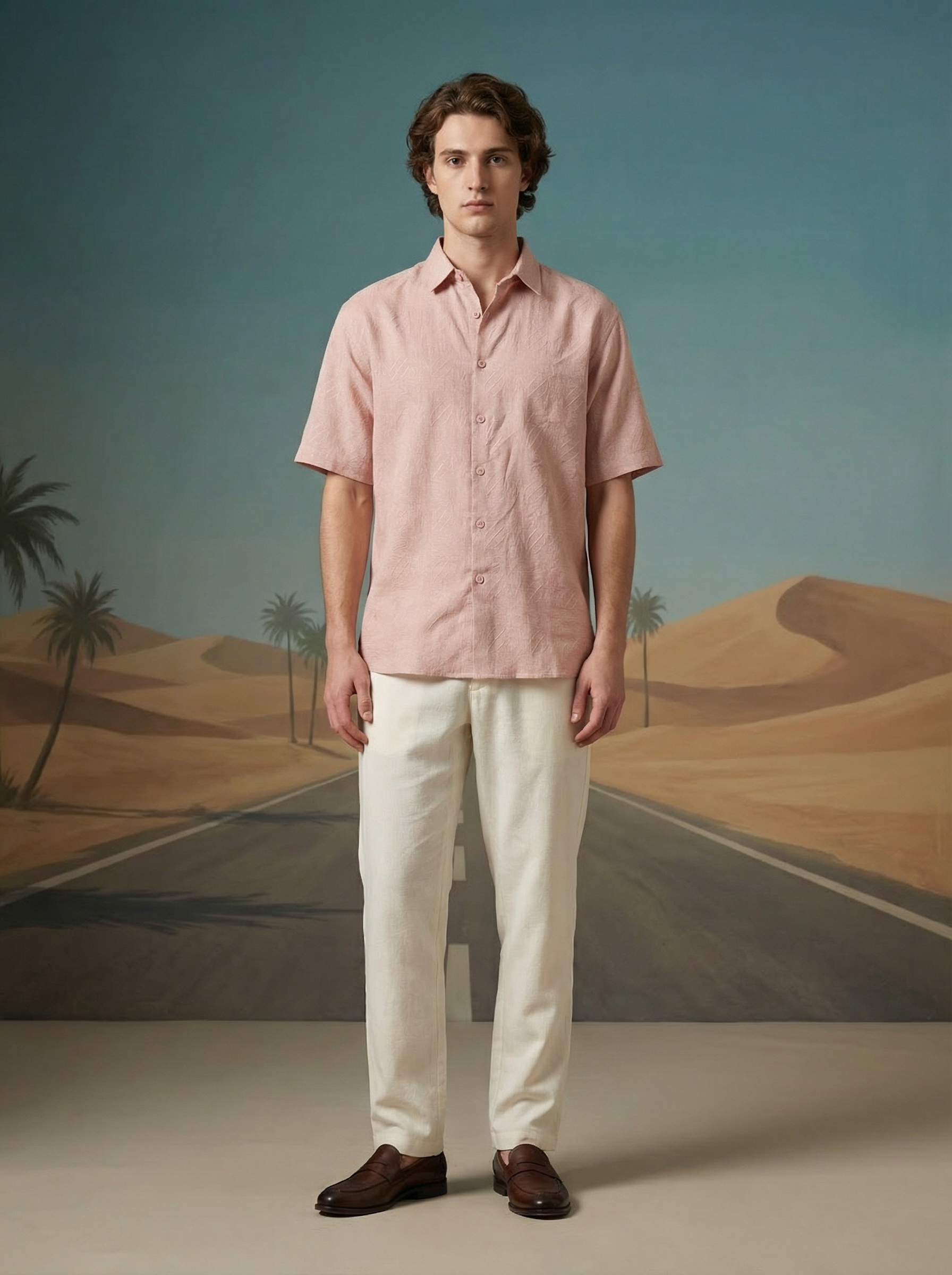 Peach Linen Oxford Relax Fit Shirt