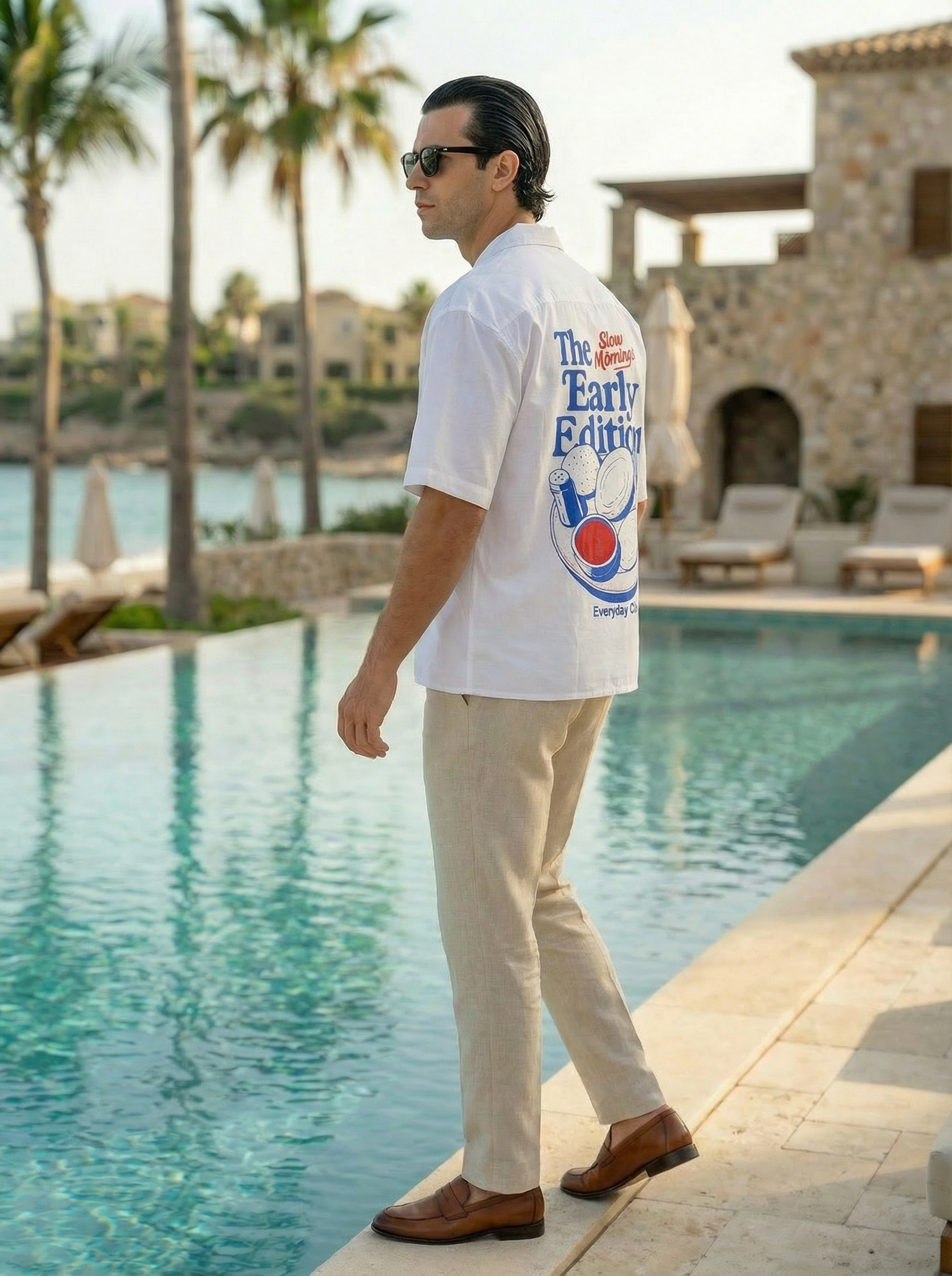Men’s White High Count Poplin Oversized Cuban Collar Shirt