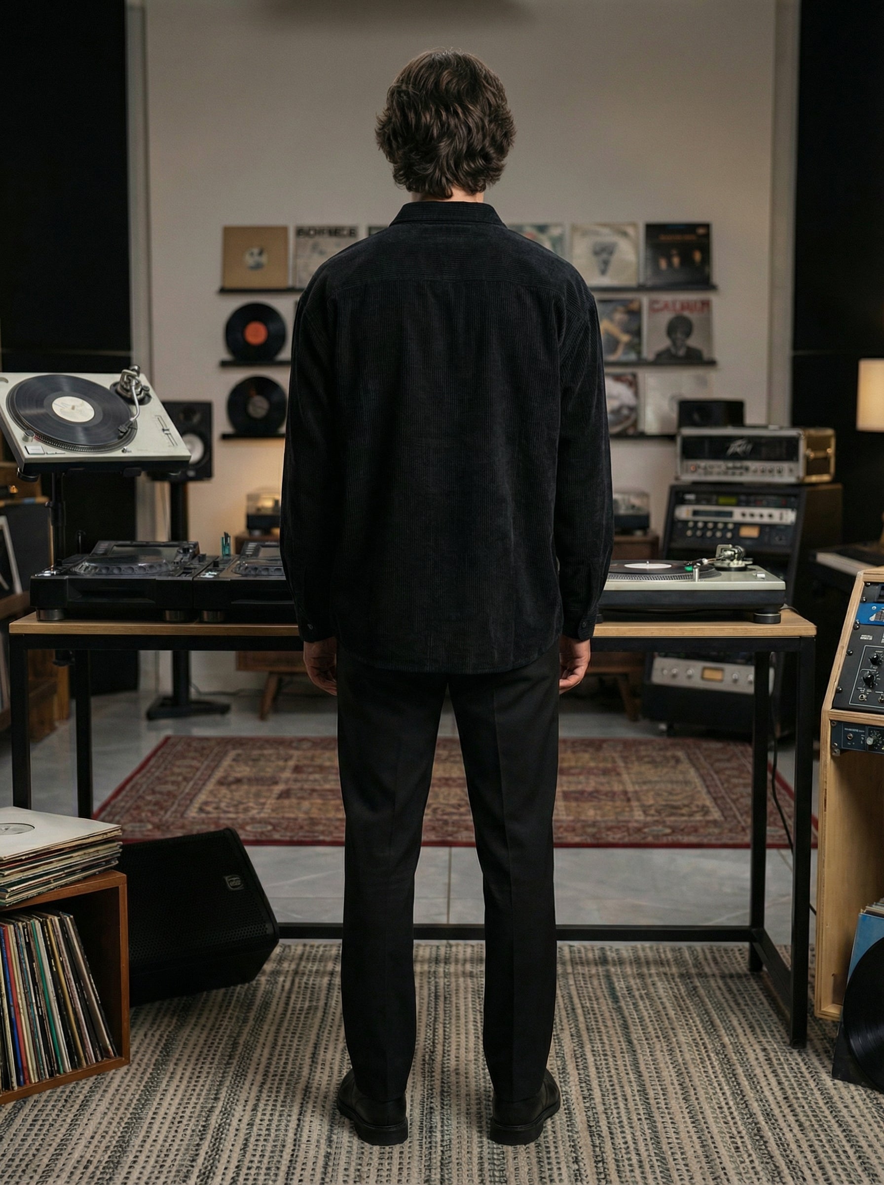 Black Corduroy Relax Fit Full Sleeve Shirt