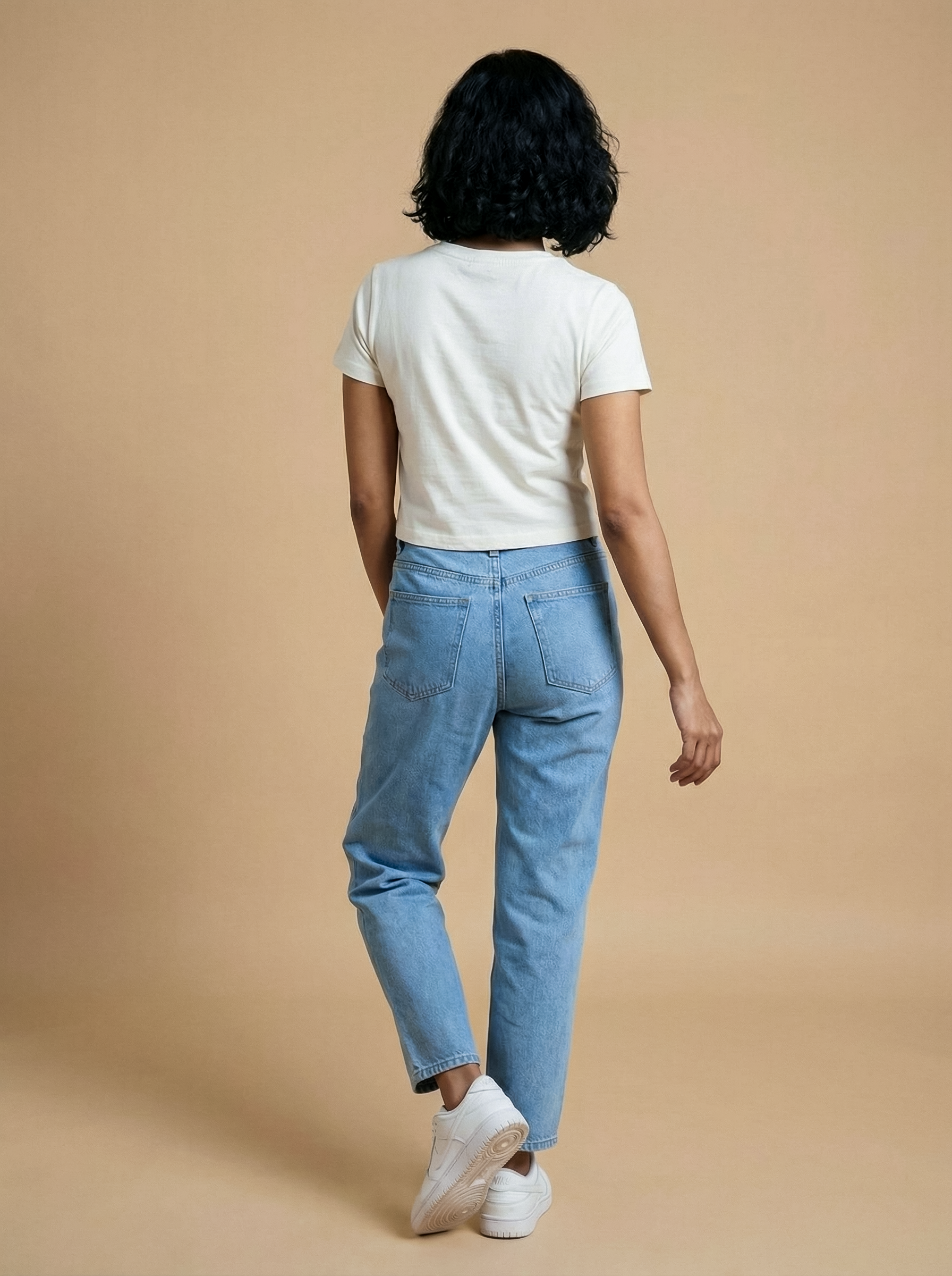 Women’s Off-White Slim Fit Round Neck Crop Top