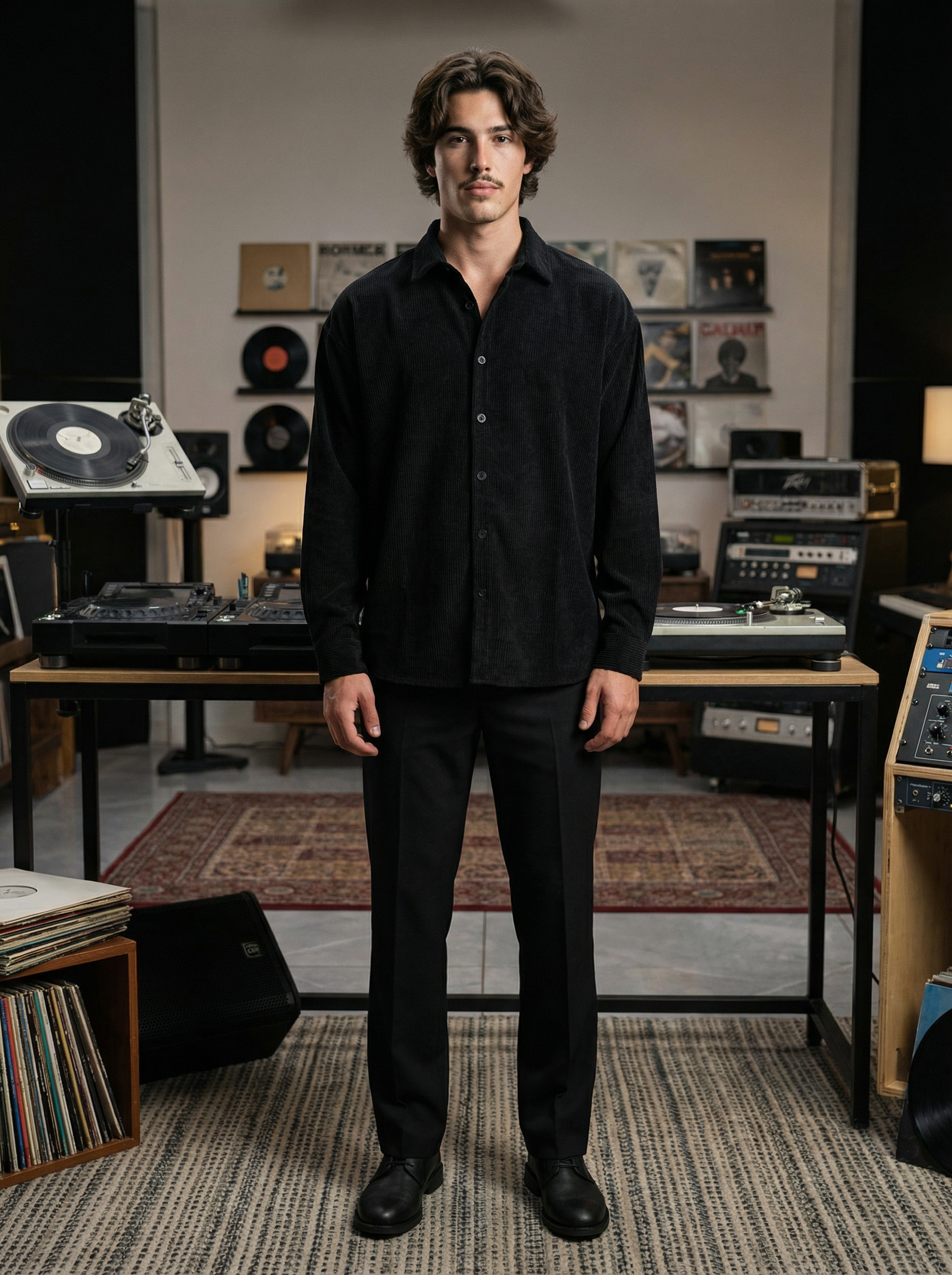 Black Corduroy Relax Fit Full Sleeve Shirt