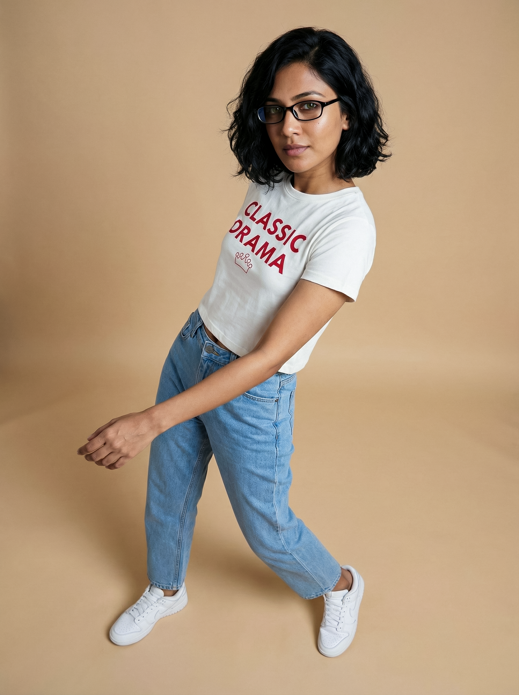 Women’s Off-White Slim Fit Round Neck Crop Top