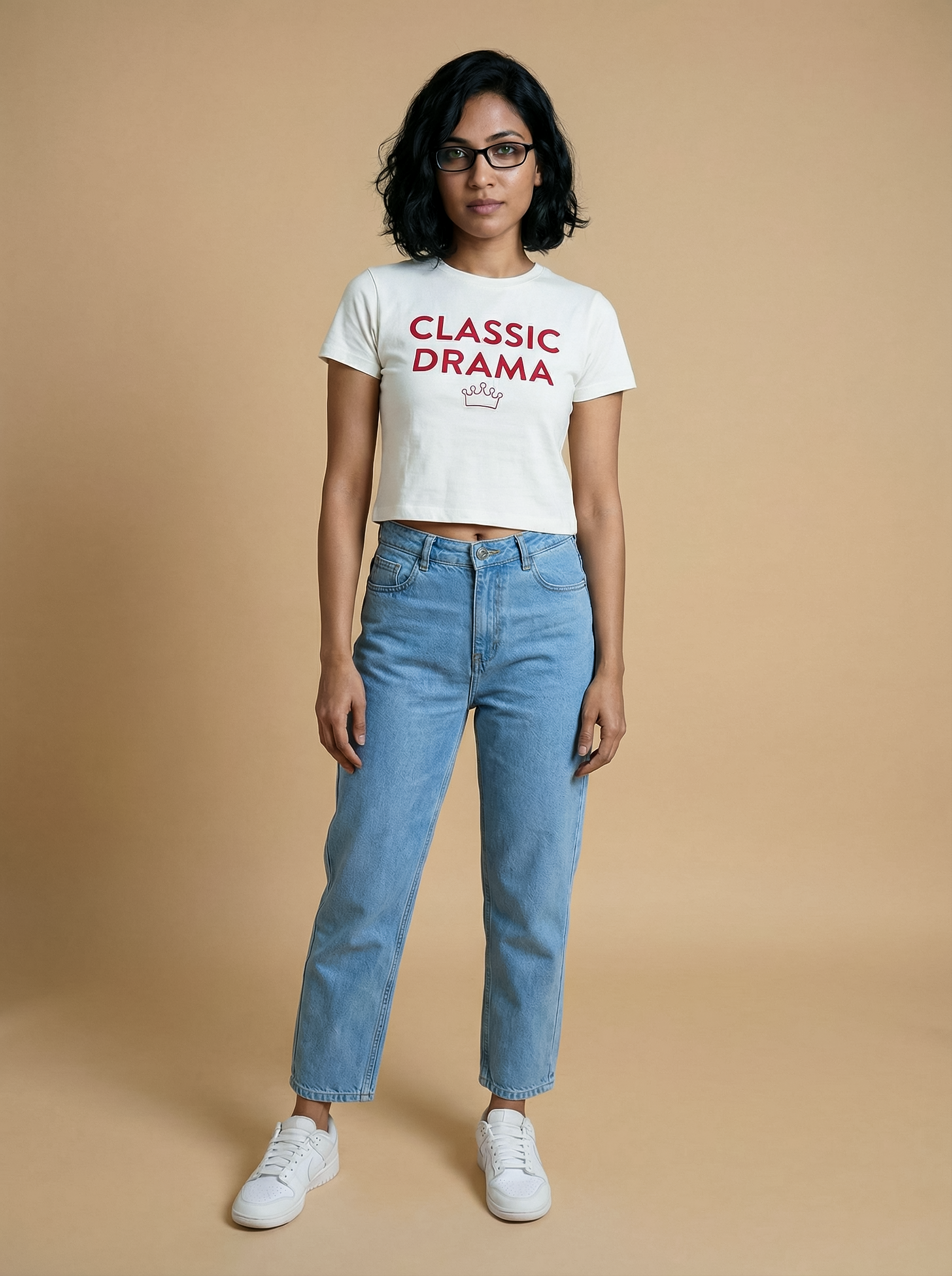 Women’s Off-White Slim Fit Round Neck Crop Top