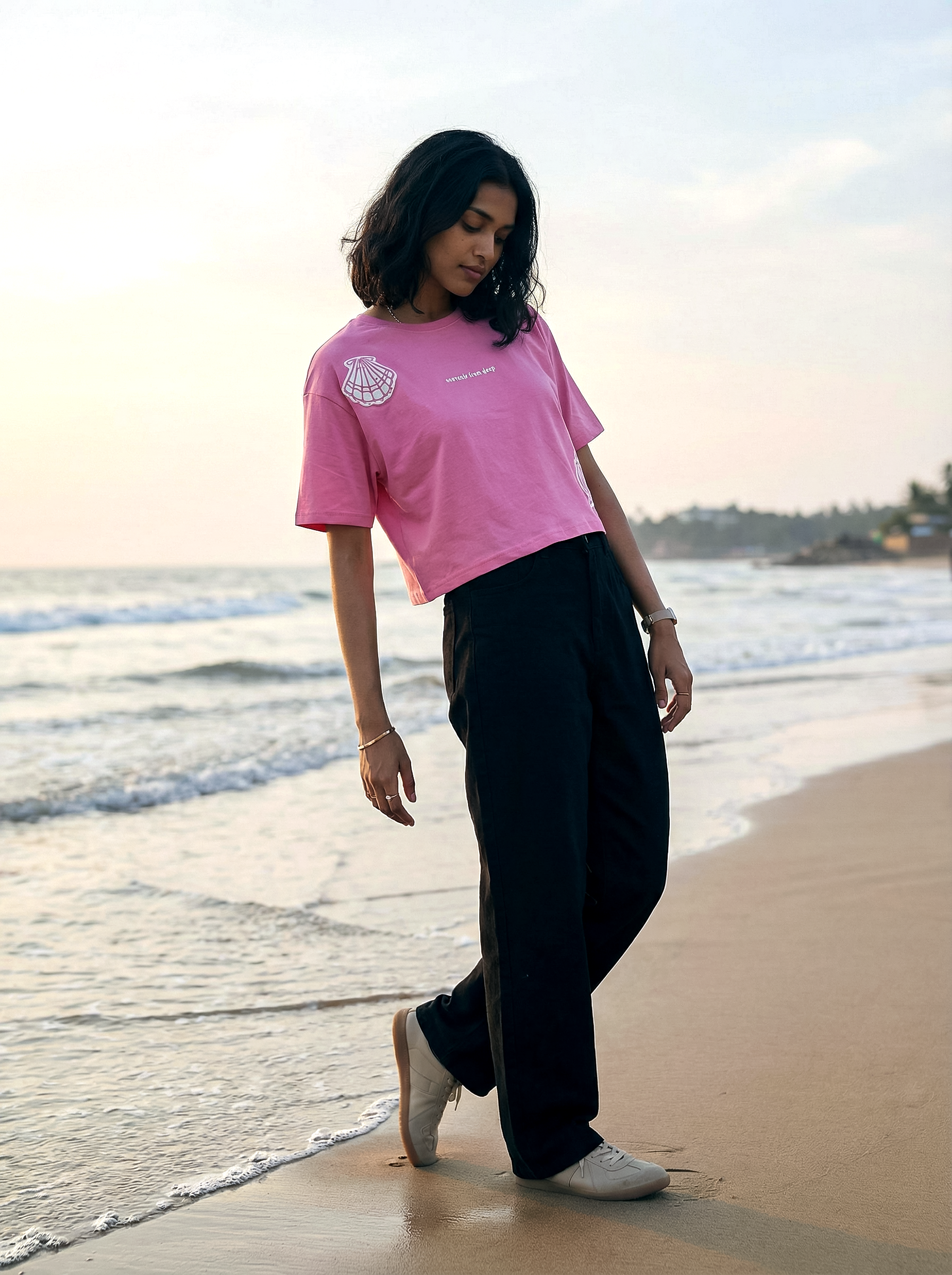 Women’s Dark Pink Oversized Half Sleeve Crop Top