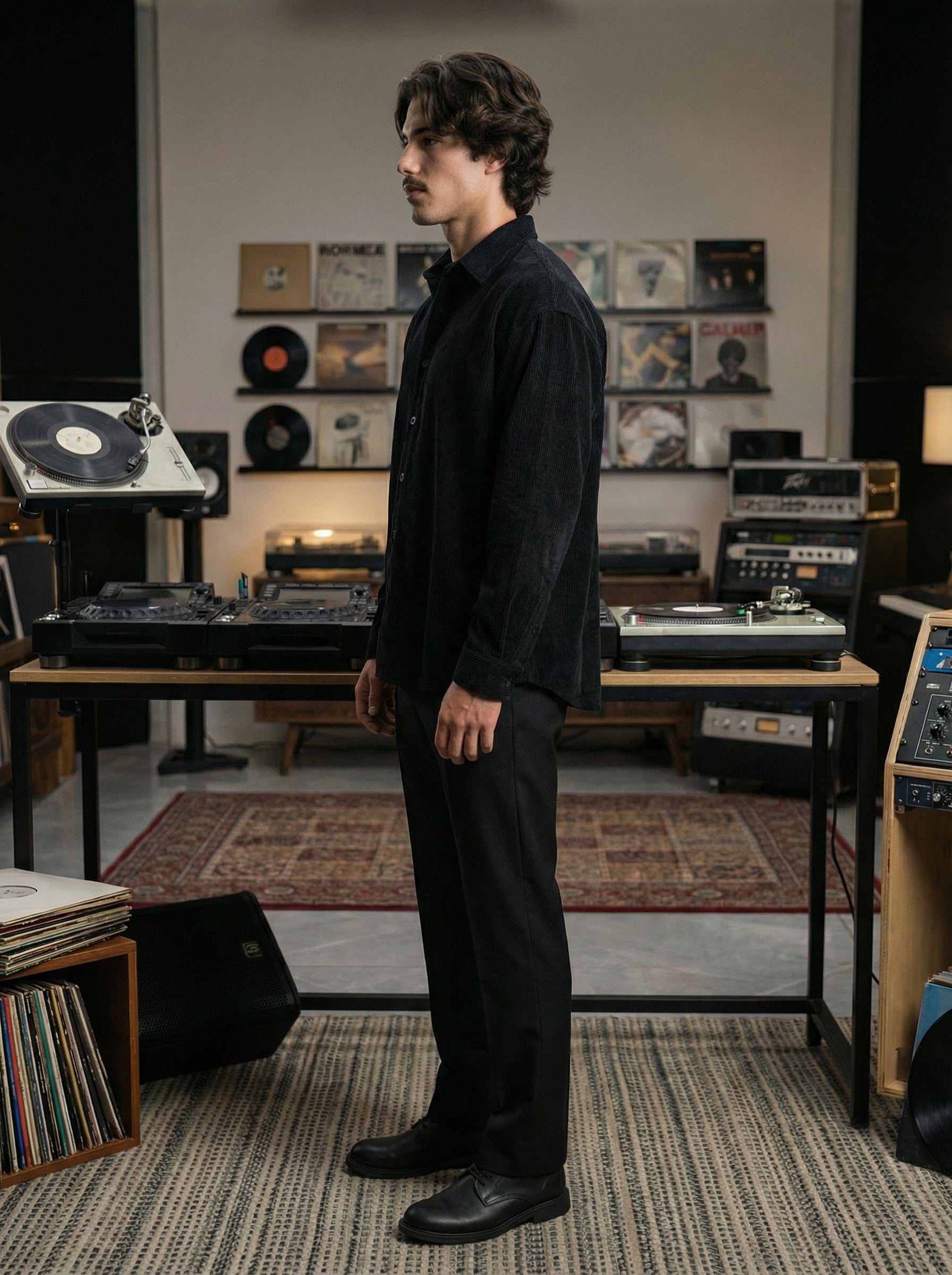 Black Corduroy Relax Fit Full Sleeve Shirt